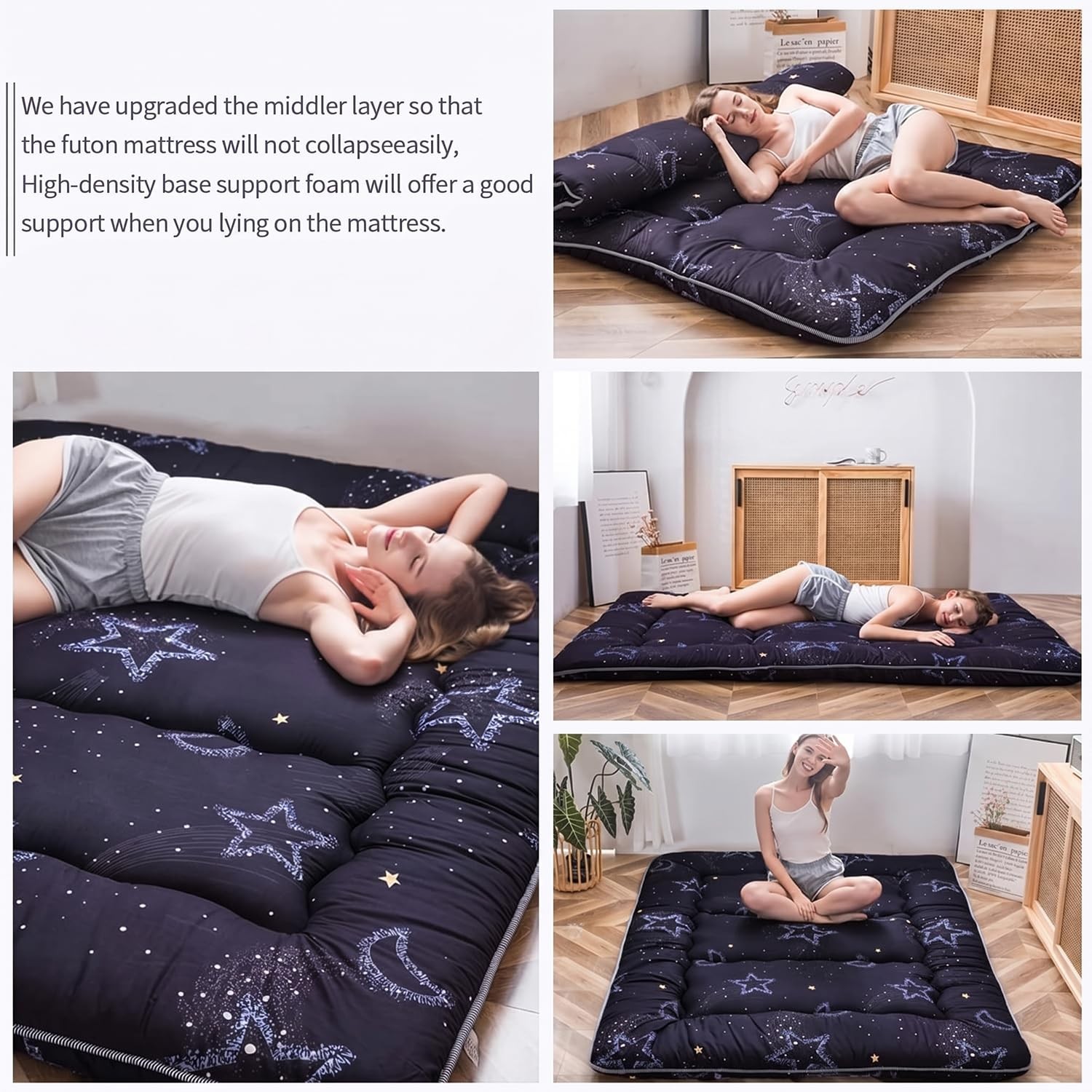 Japanese Futon Mattress Floor Mattress Sleeping Pad Foldable Mat Roll Up Camp…