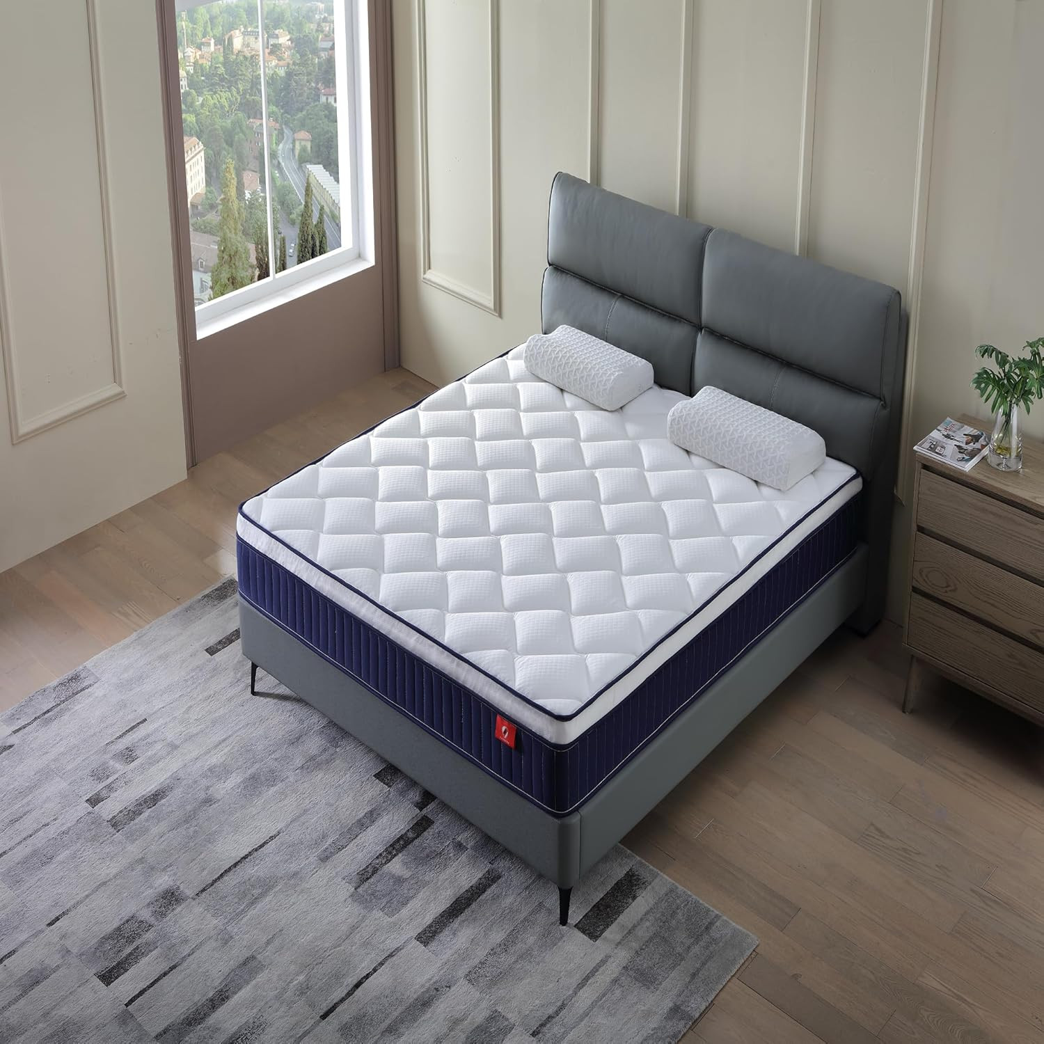 10Inch Memory Foam Mattress,Queen Size Medium Firm Hybrid Mattress,Fiberglass Fr