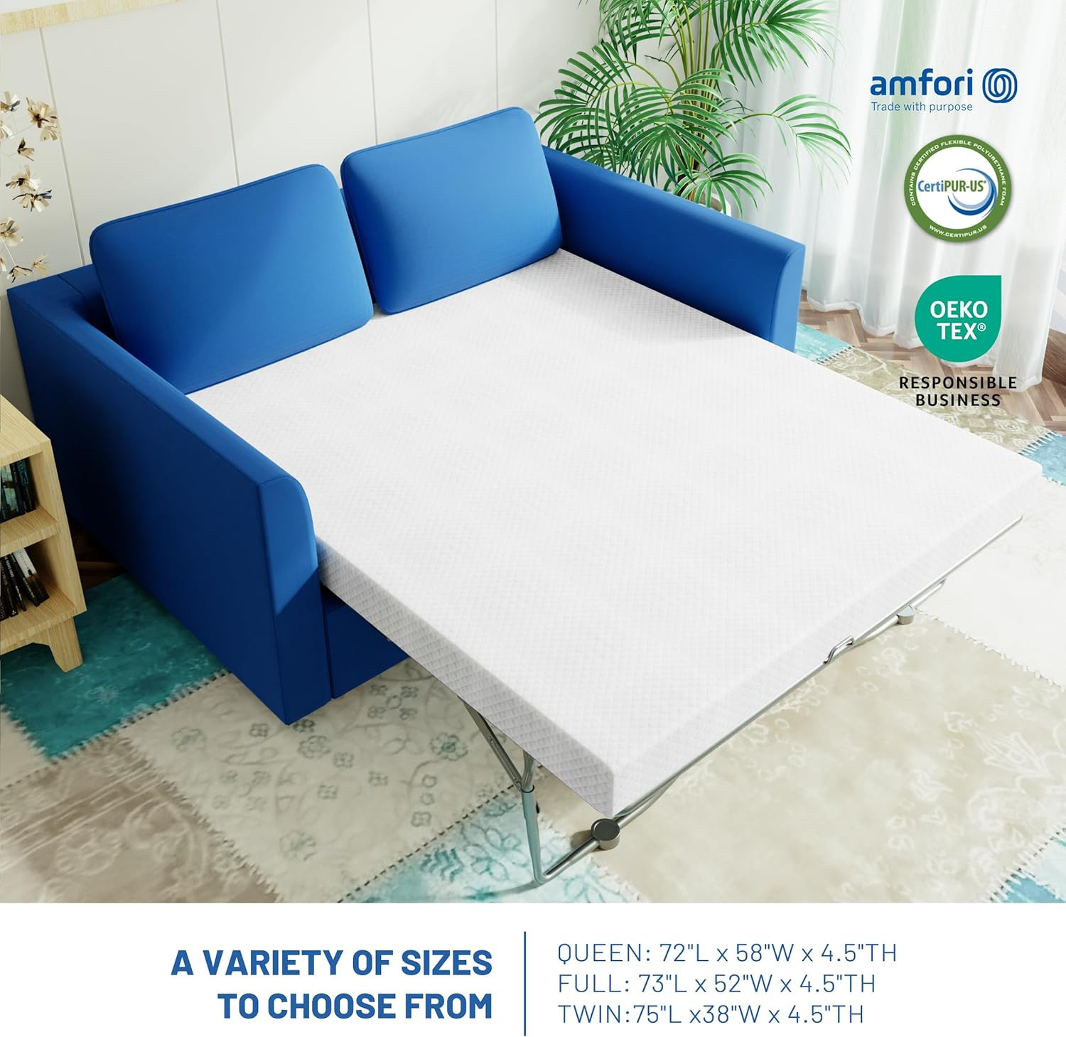 4.5 Inch Cold Gel Memory Foam Mattress Replacement for Sleeper Sofa and Couch Be