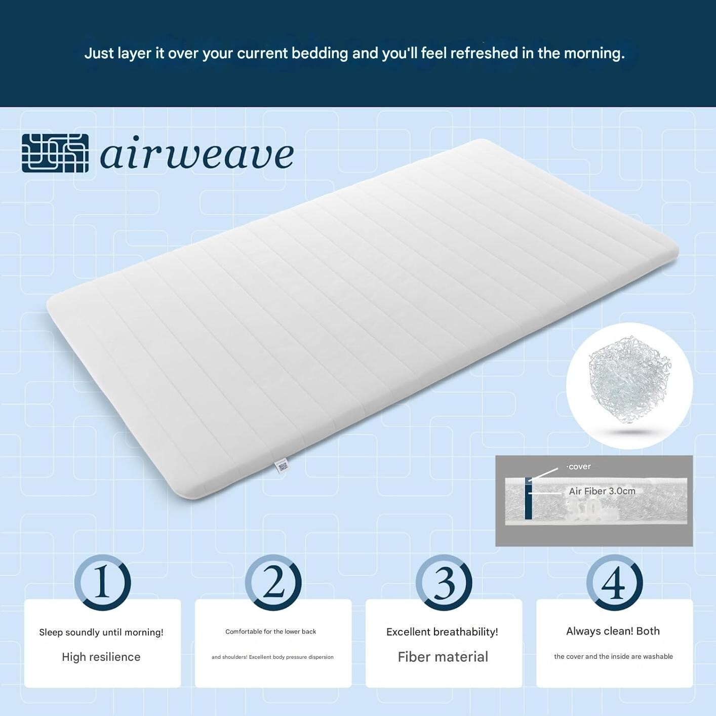 Airweave Mattress Pad Single Smart 01 1-262011-1 Tri-fold Thin Washable Japan