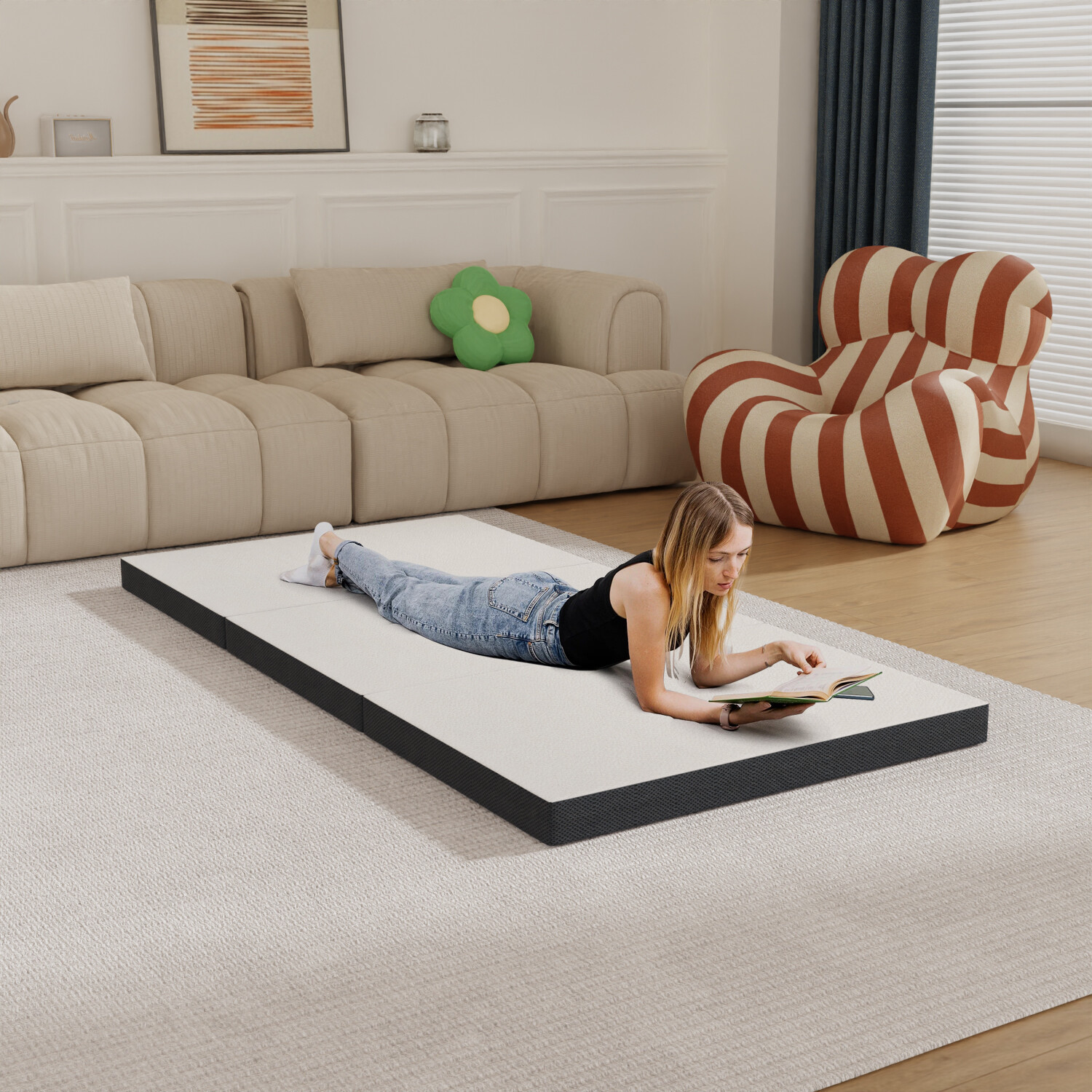 3-inch Folding Mattress, Tri Fold Memory Foam Mattress with Washable Cover