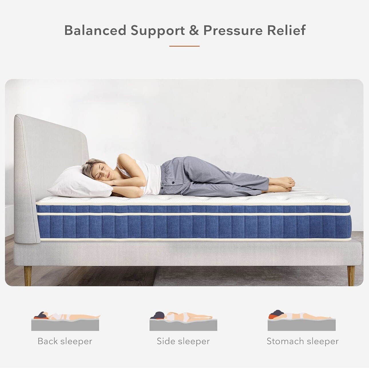 Full Mattress, 8” Full Size Hybrid Mattress W/ Gel Memory Foam & Pocket Springs