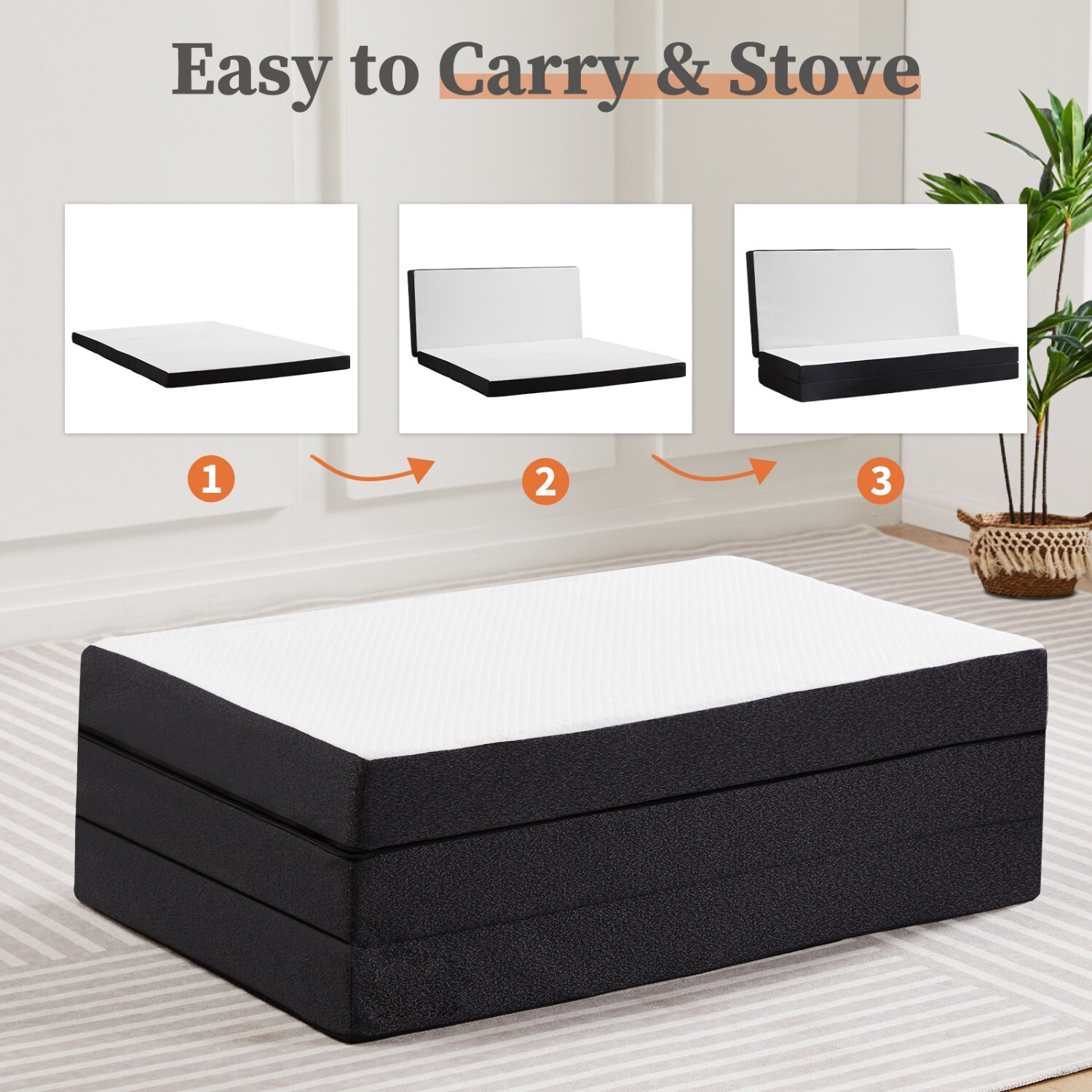 4″ Tri-fold Memory Foam Mattress,Portable Folding Floor Bed,with Washable Cover