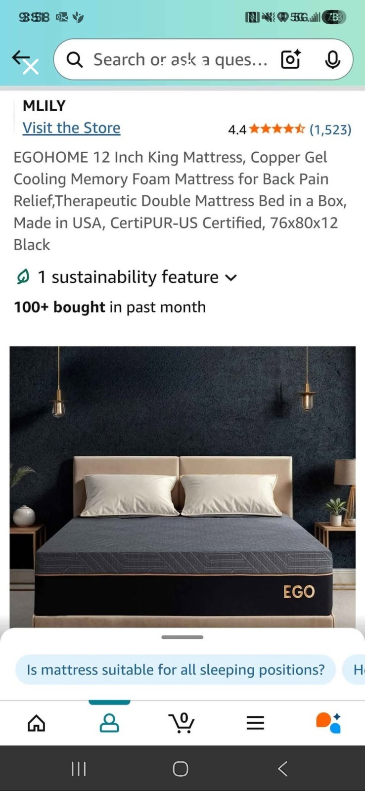 EGOHOME 12 Inch King Mattress, Copper Gel Cooling Memory Foam Mattress