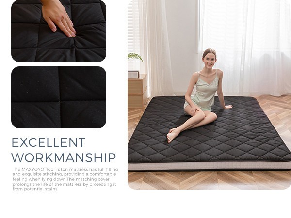 MAXYOYO 4″ Japanese Floor Futon Mattress Queen Size, Diamond Patterned Futon
