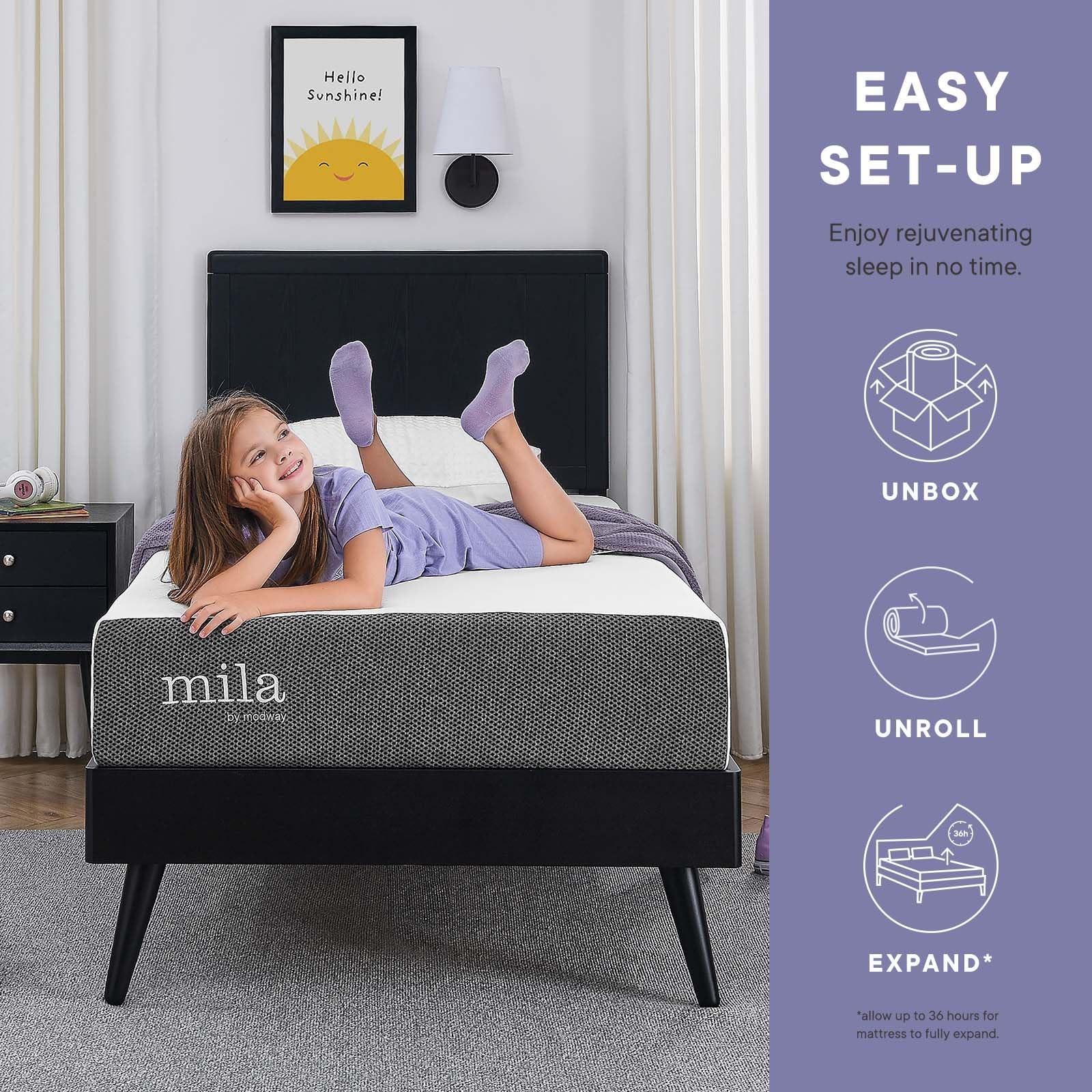 Modway Mila 6″ Modern Style Memory Foam Twin Mattress in Gray
