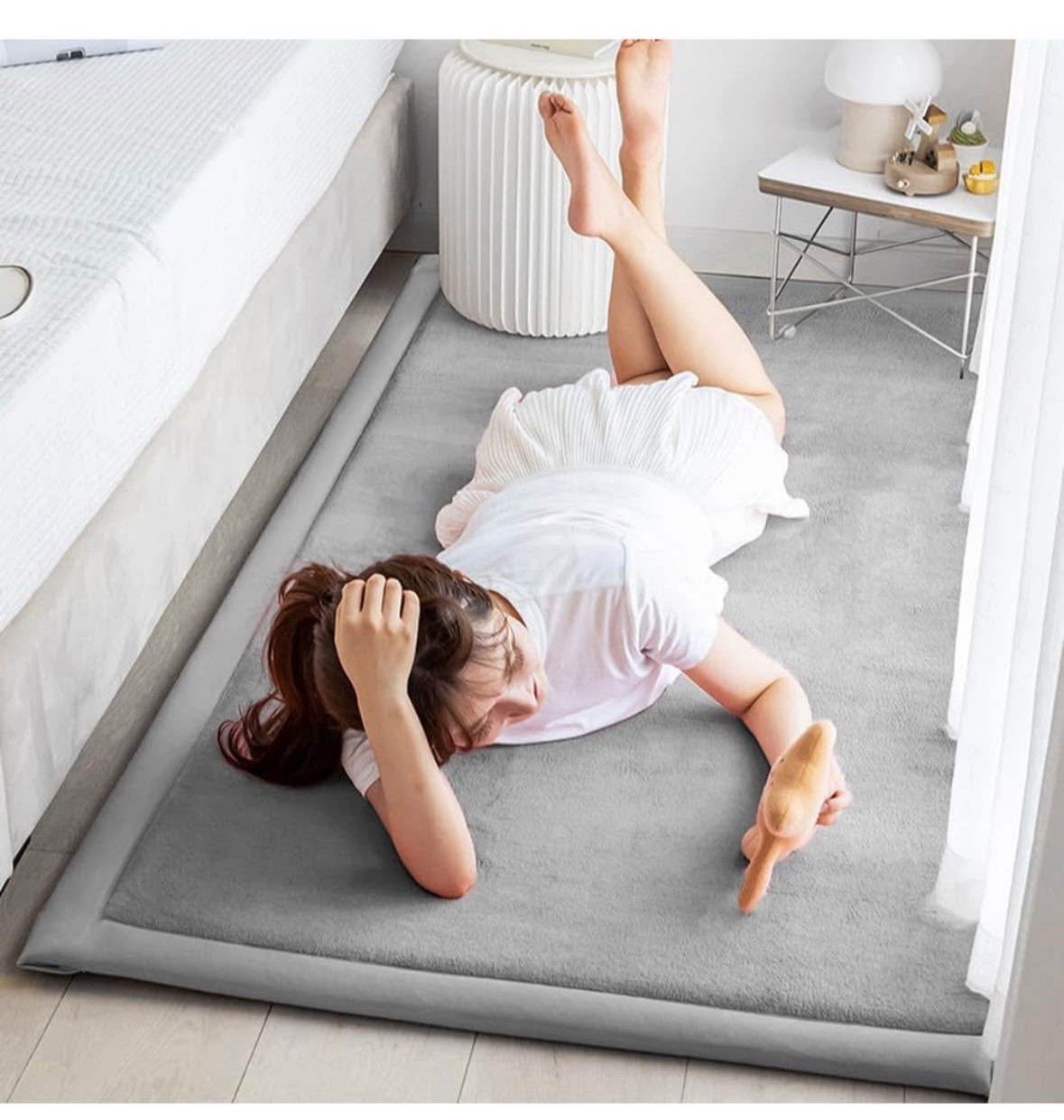 Thick Soft Area Rug 180x200cm Living Room Bedroom Kids Floor Mat Grey Brand New