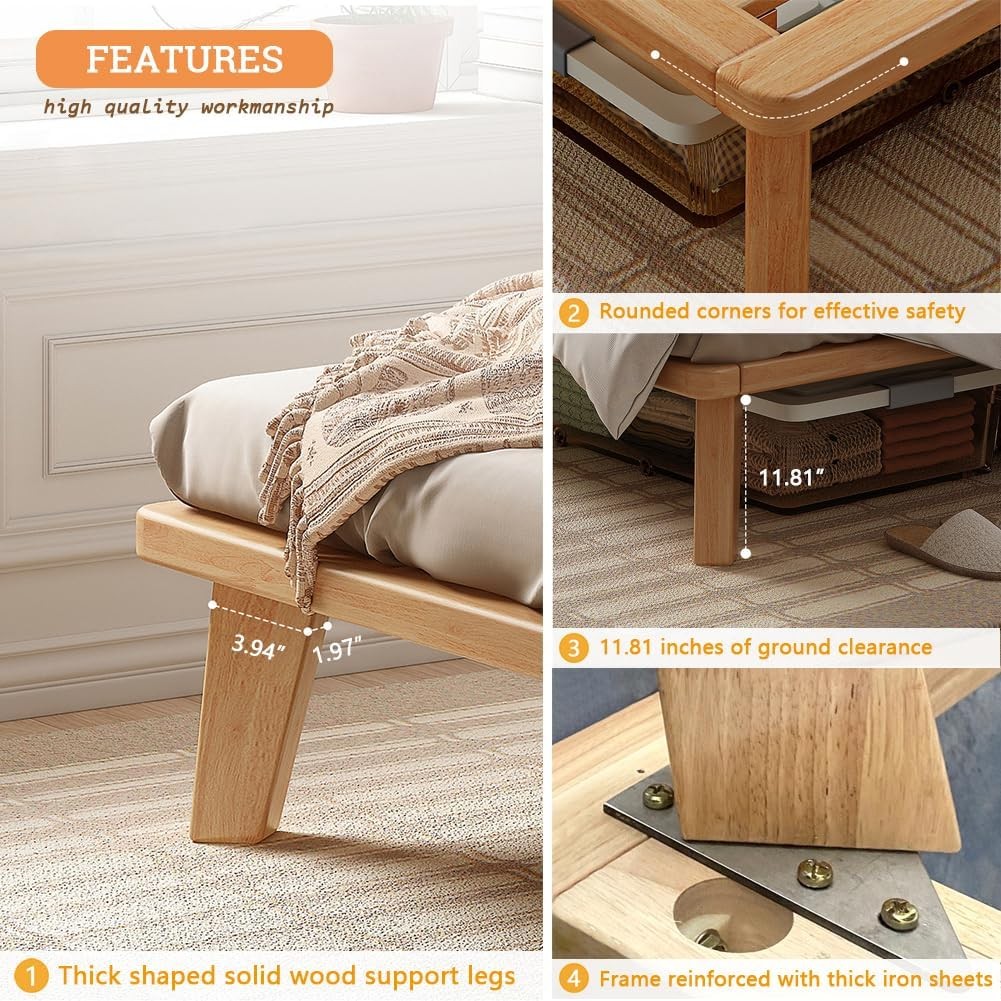Full Platform Bed Base – 14 Inch Solid Wood Mattr Foundat with