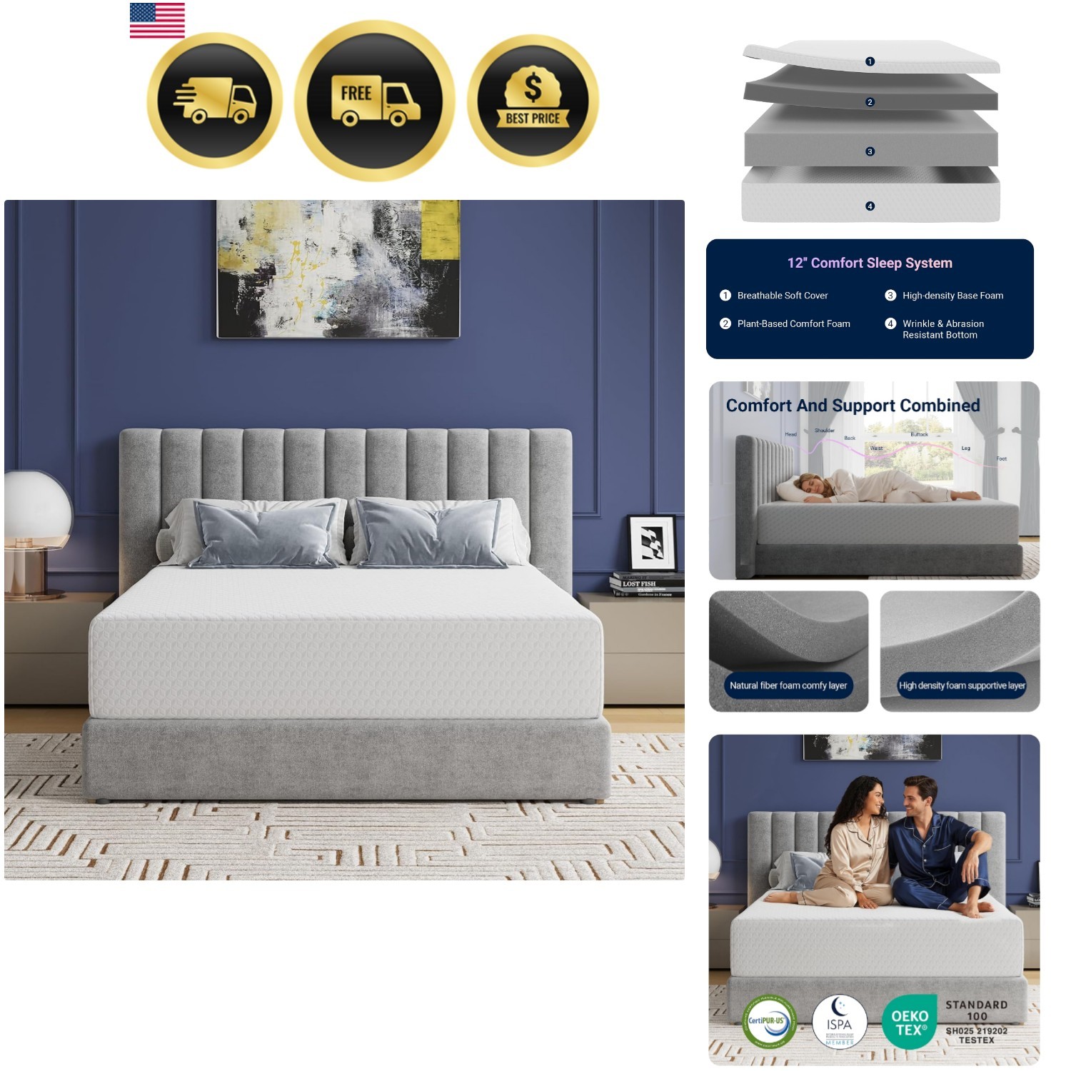 Queen Mattress, 12 Inch Queen Memory Foam Mattress in a Box for Refresh Sleep…