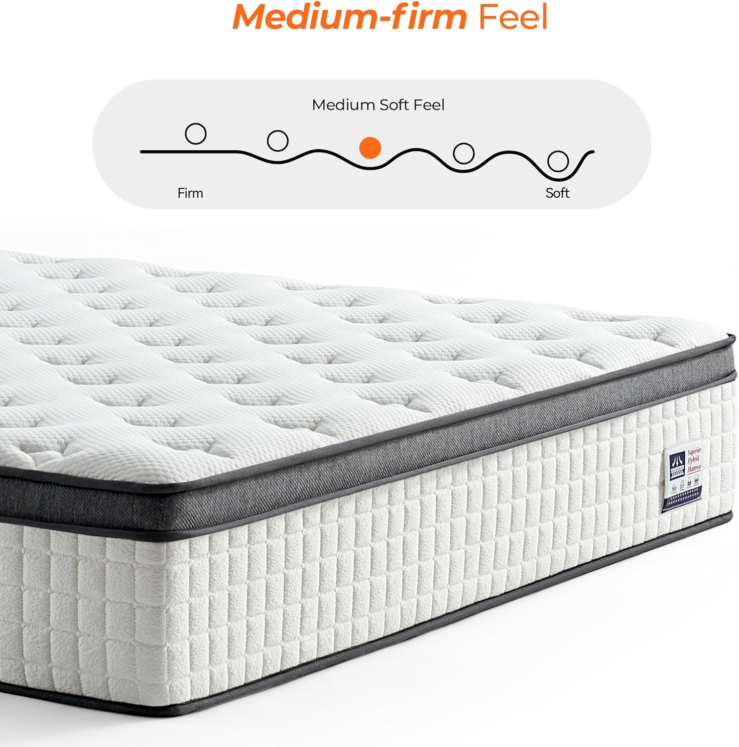 Luxurious 14″ Queen Hybrid Mattress with Gel Foam & Coil Springs – Medium Firm
