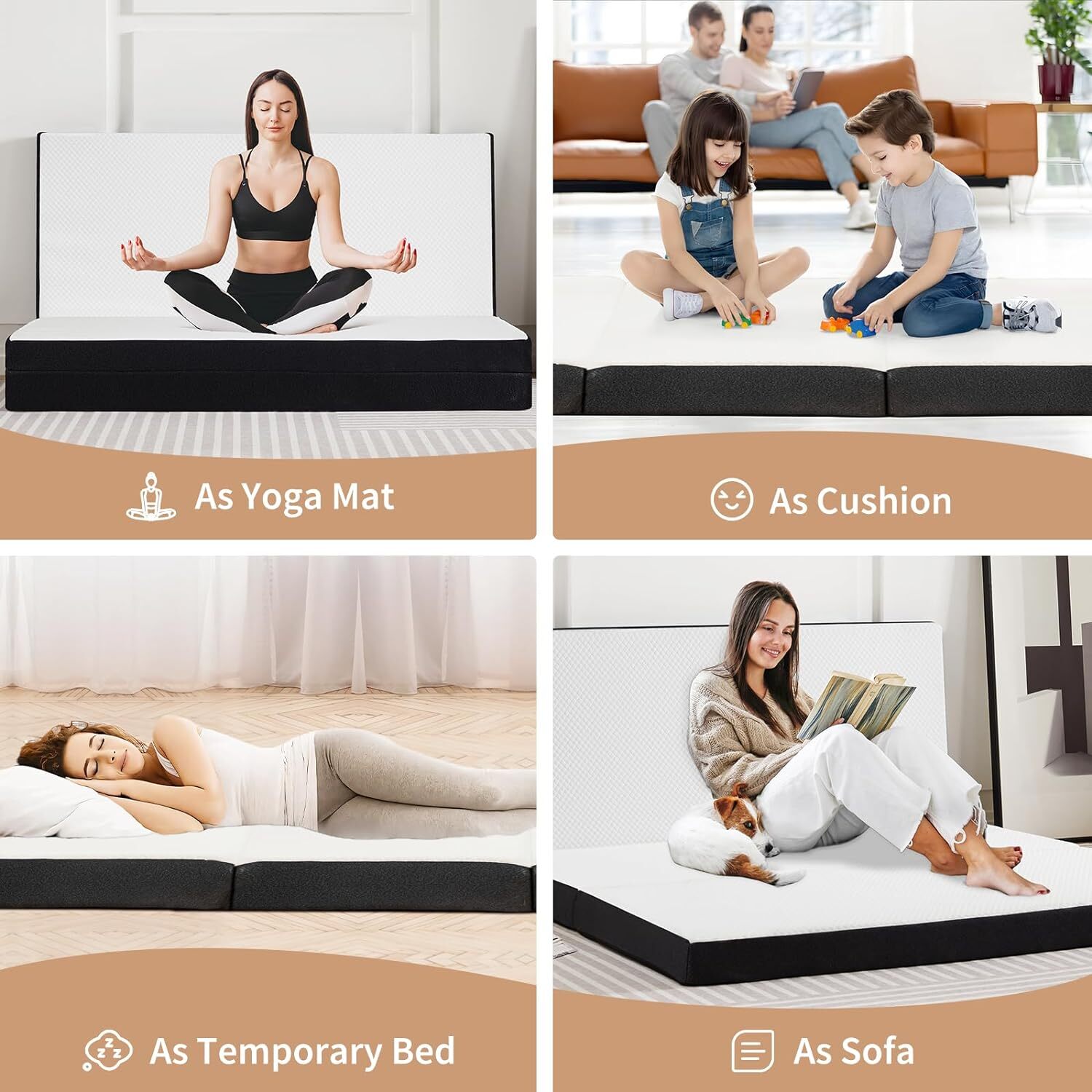 Folding Mattress 3 inch Tri-Fold Memory Foam Mattress Topper with Washable Cover