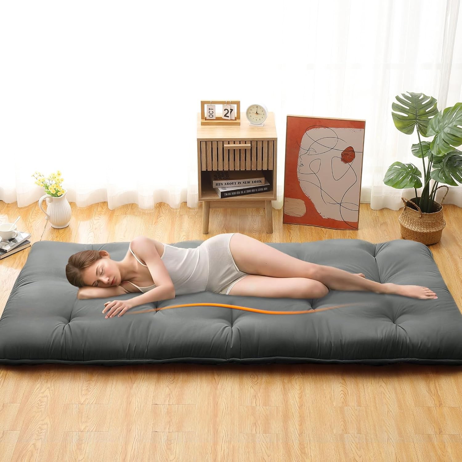 Japanese Futon Floor Mattress, Thick Foldable Tatami Mat for Sleeping Guest Room