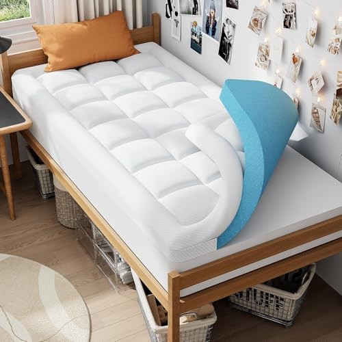 Dual Layer 3 Inch Memory Foam Mattress Topper for Twin XL Plush Support(white)