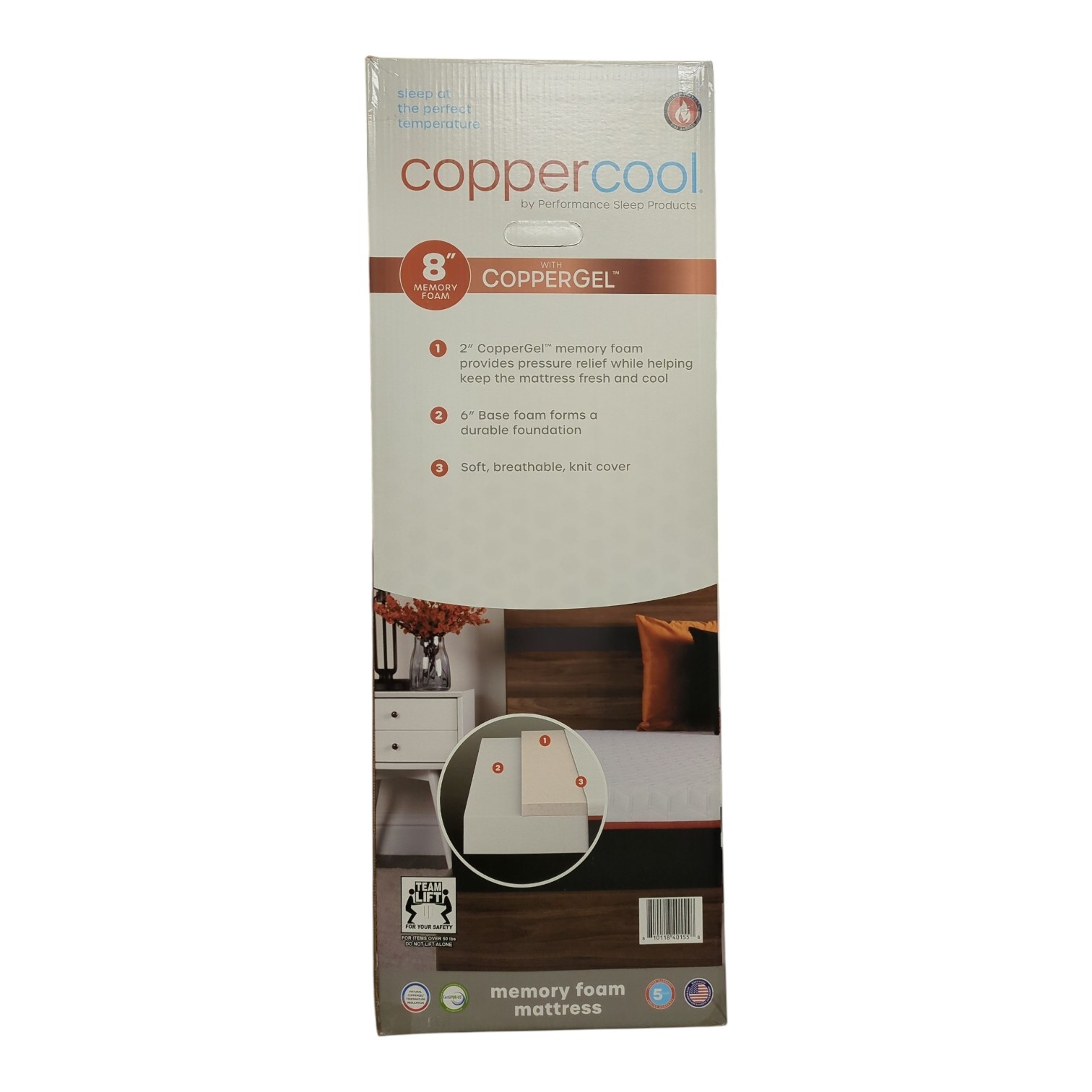 CopperCool Select 8″ Cooling Gel Memory Foam Mattress, Queen