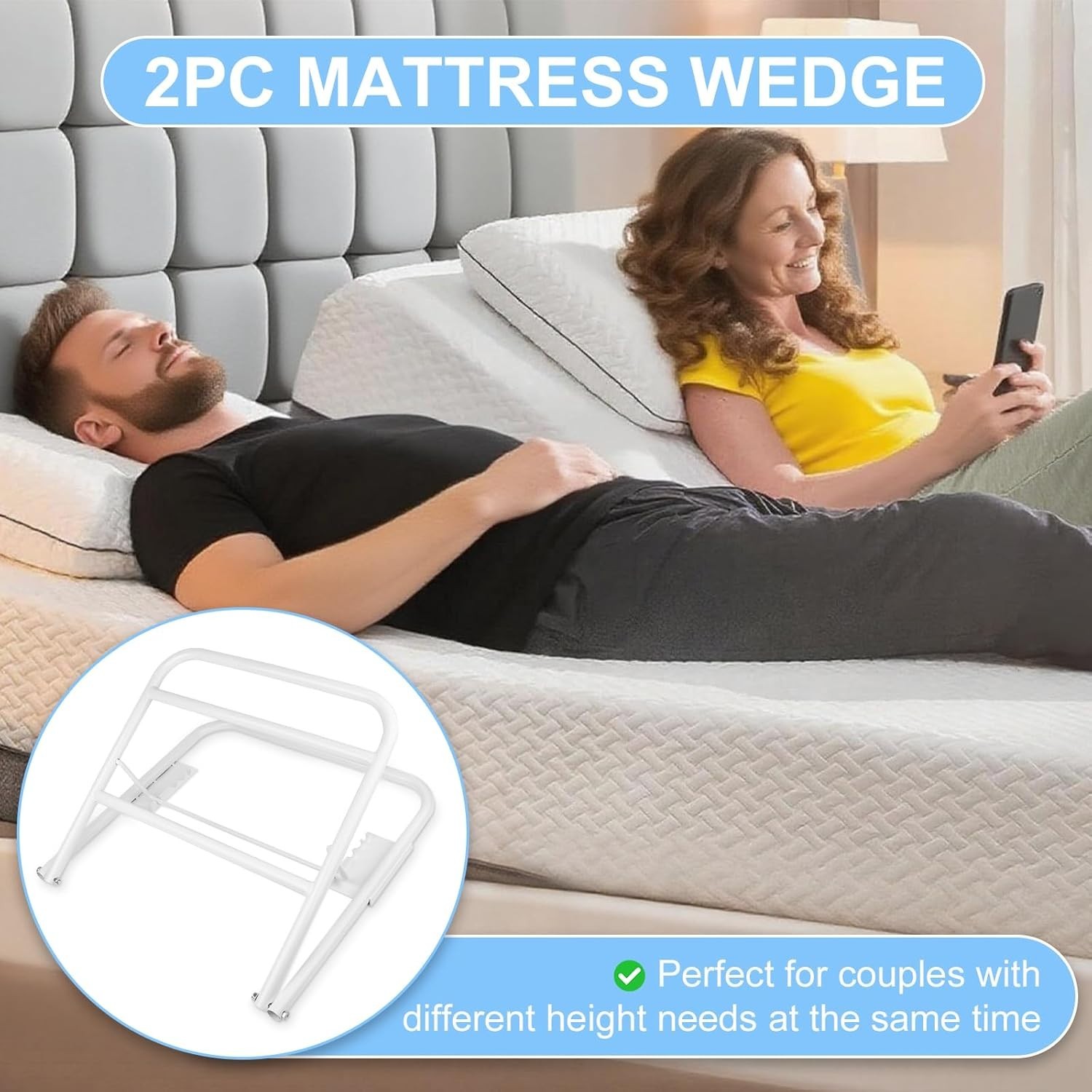 Adjustable Bed Wedge 2 Pack for Sleep Support, Acid Reflux & Back Pain Relief