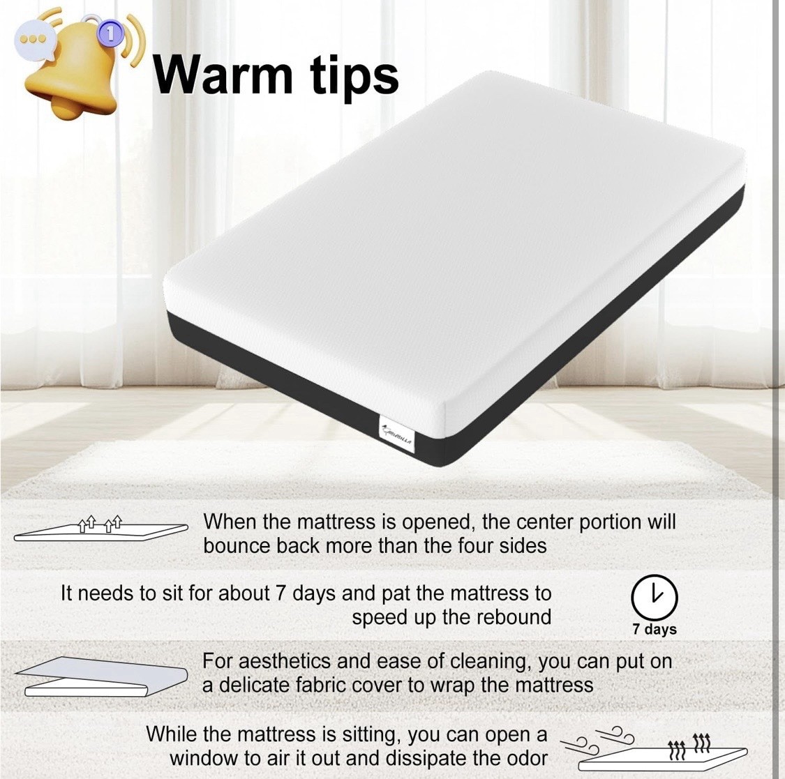 ABUBILLA Memory Foam Mattress Medium Firm White Black Removable Knitted Cover