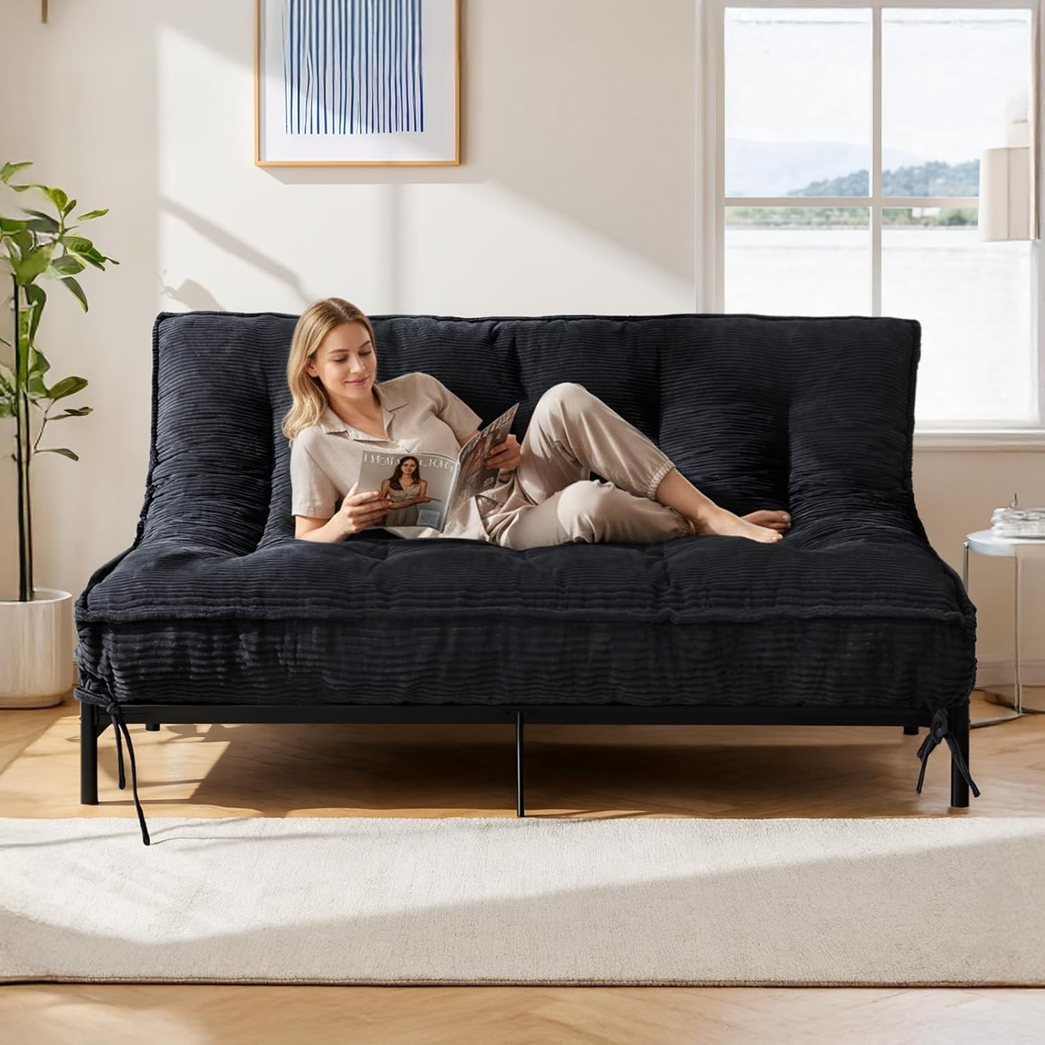 10″ Futon Mattress Queen Size,Futons Sofa Couch Bed W/ Straps Thick Corduroy