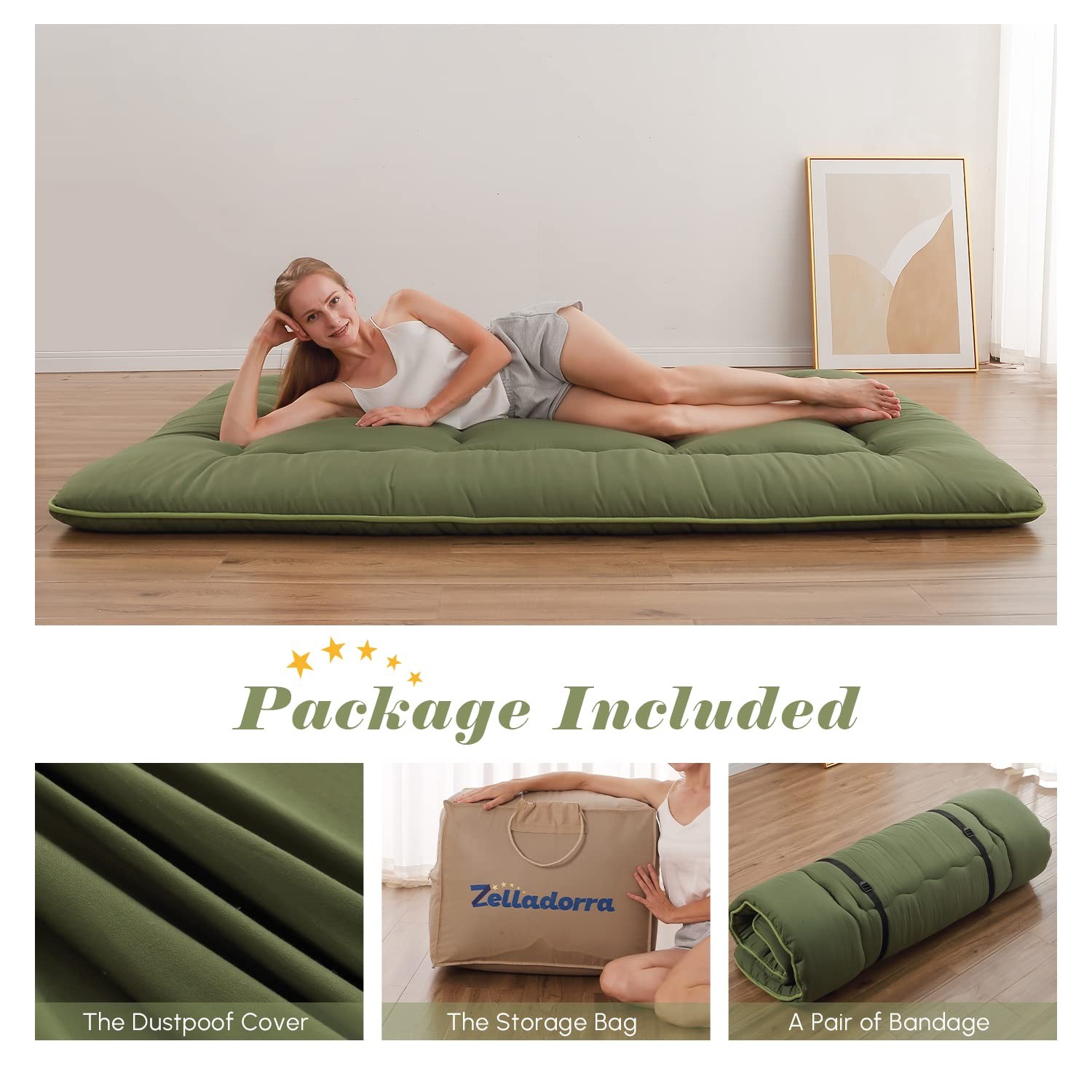Zelladorra Japanese Floor Mattress, Futon Mattress with Portable Storage Bag …