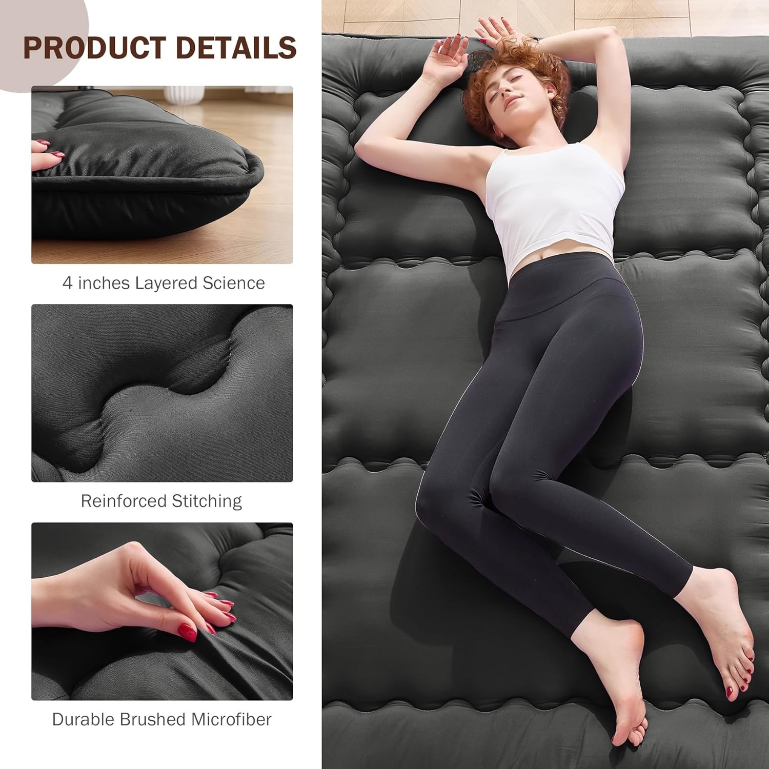 Japanese Floor Futon Mattress Queen, 4″ Thicken Foldable Mattress Tatami 60″-80″