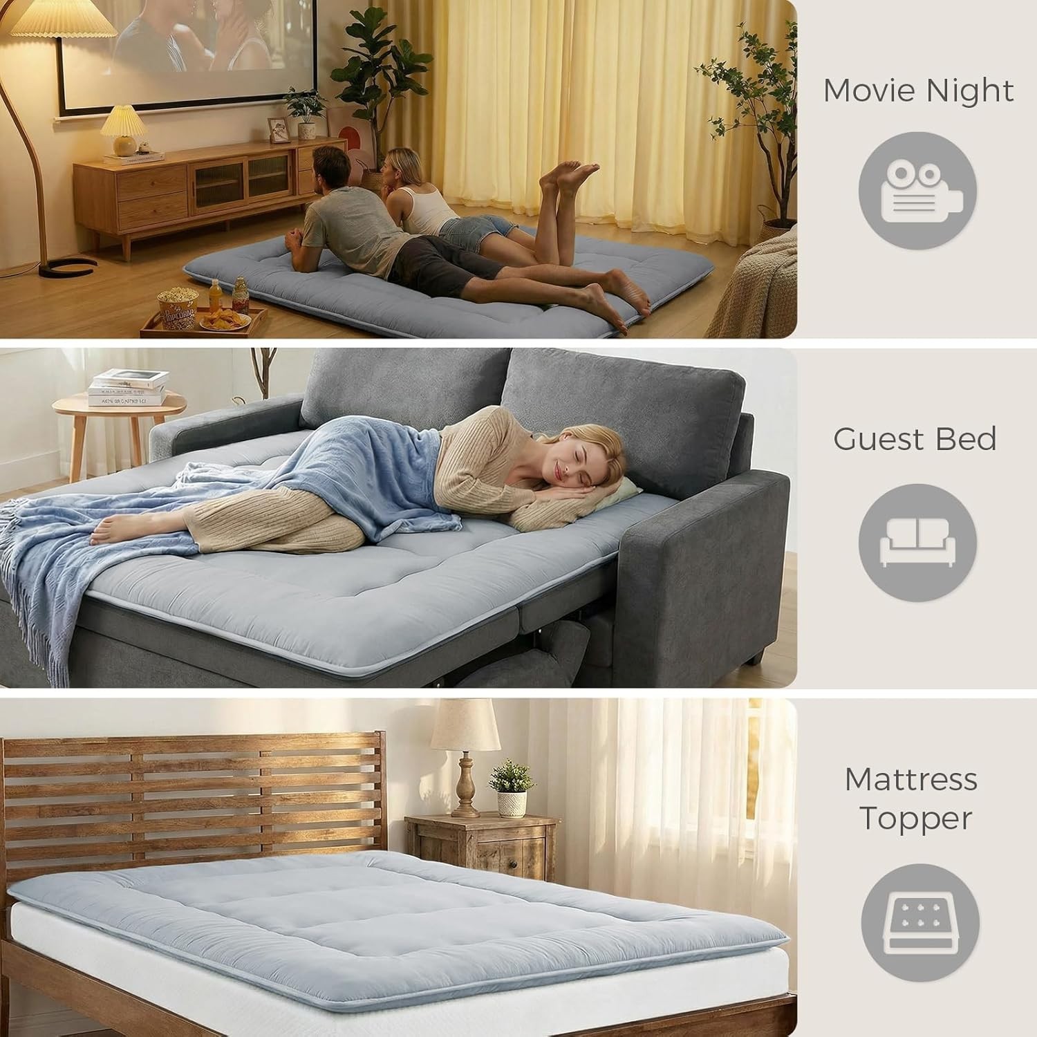 2.5″ Grey Japanese Futon with Removable Cover – Lightweight Comfort