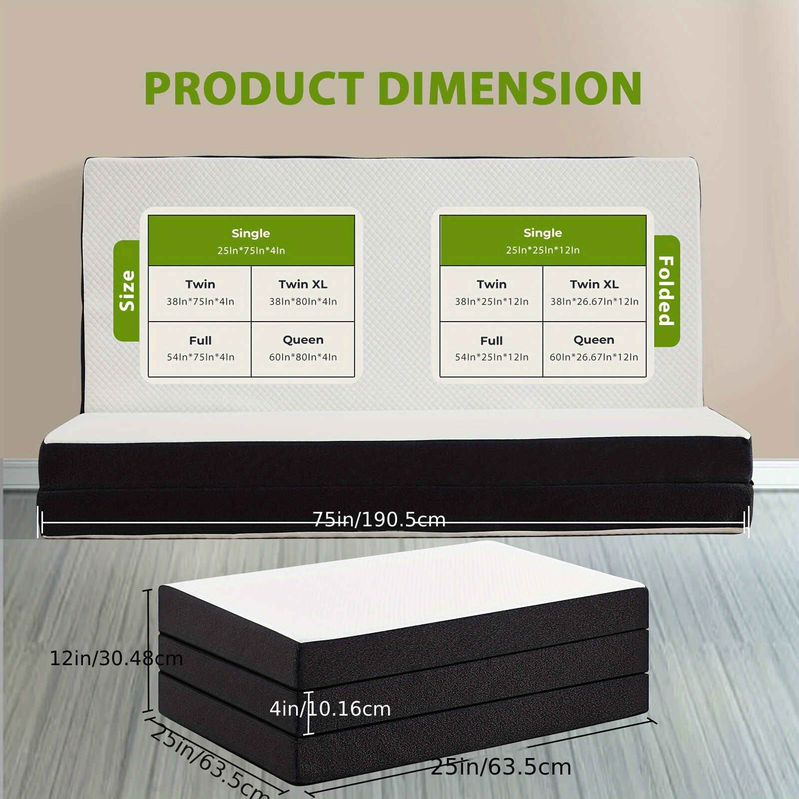 Premium Tri-Fold Mattress 3inch/4inch, Comfortable & Versatile for Any Occasion