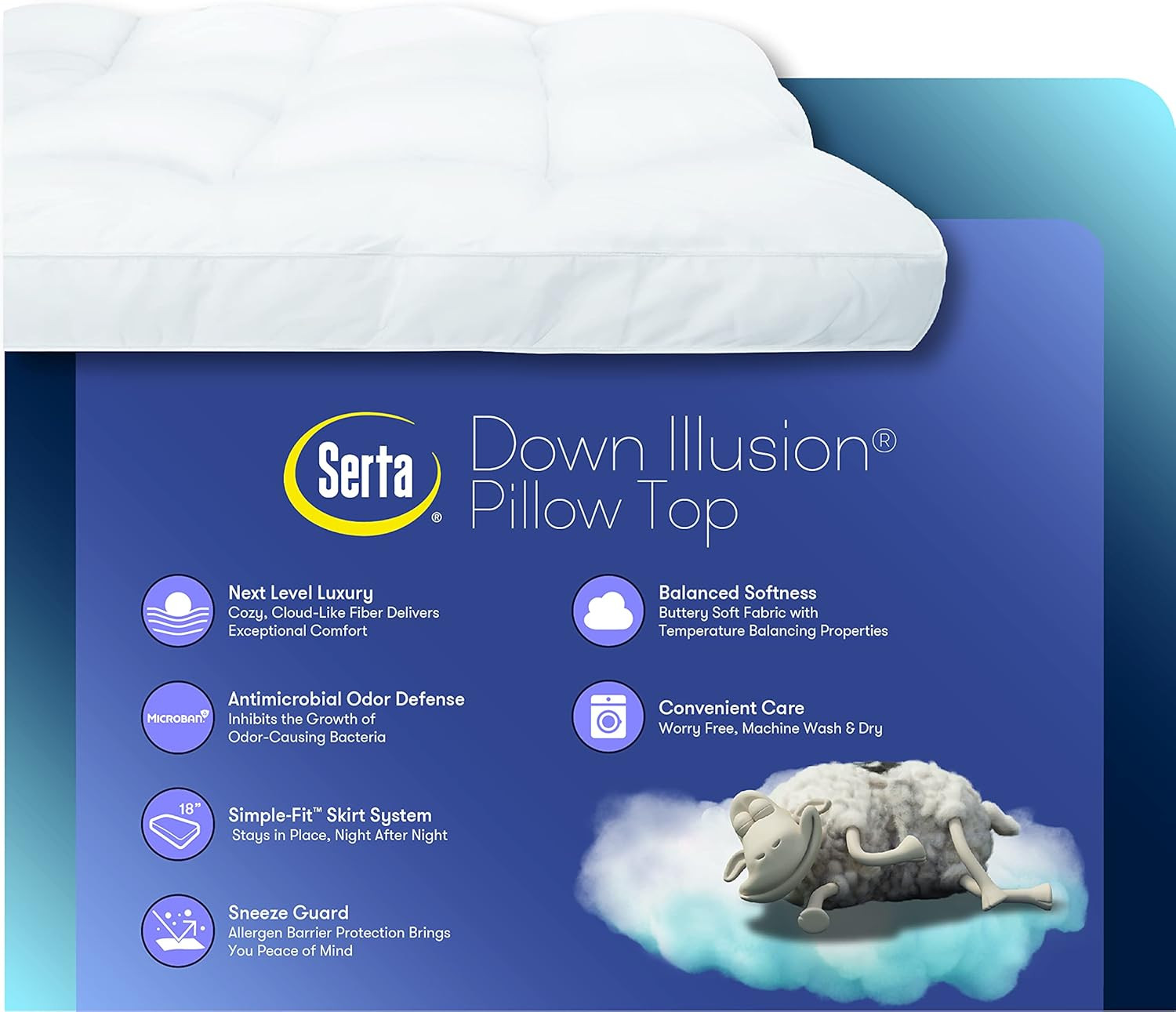 down Illusion Soft Hypoallergenic 2 Inch Pillowtop Simple Fit Mattress Topper, Q