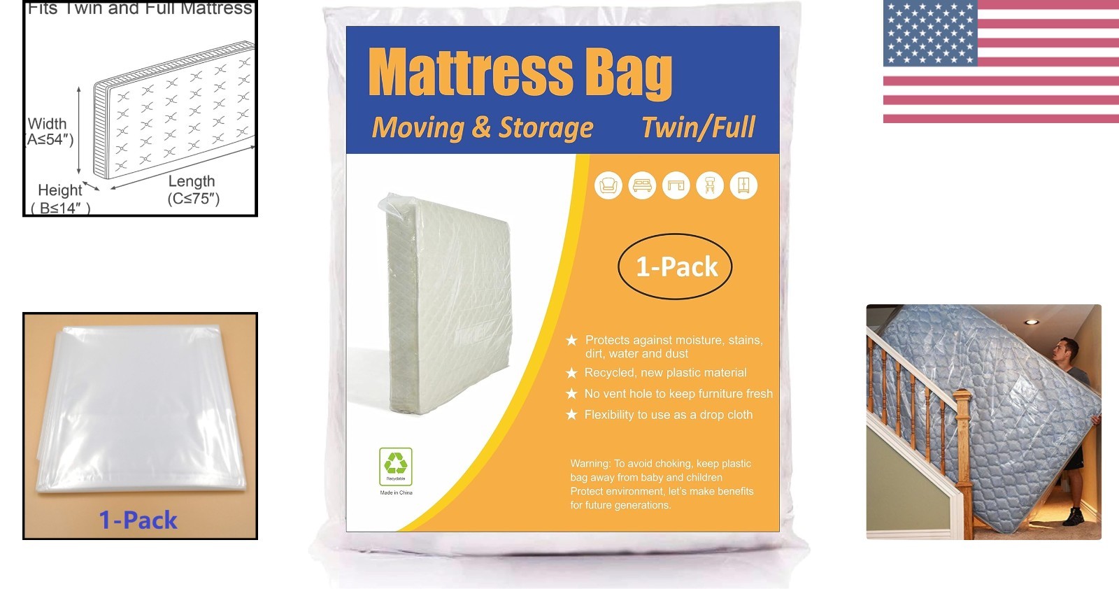 Lightweight Mattress Bag for Twin & Full Size – Perfect for Moving and Storage