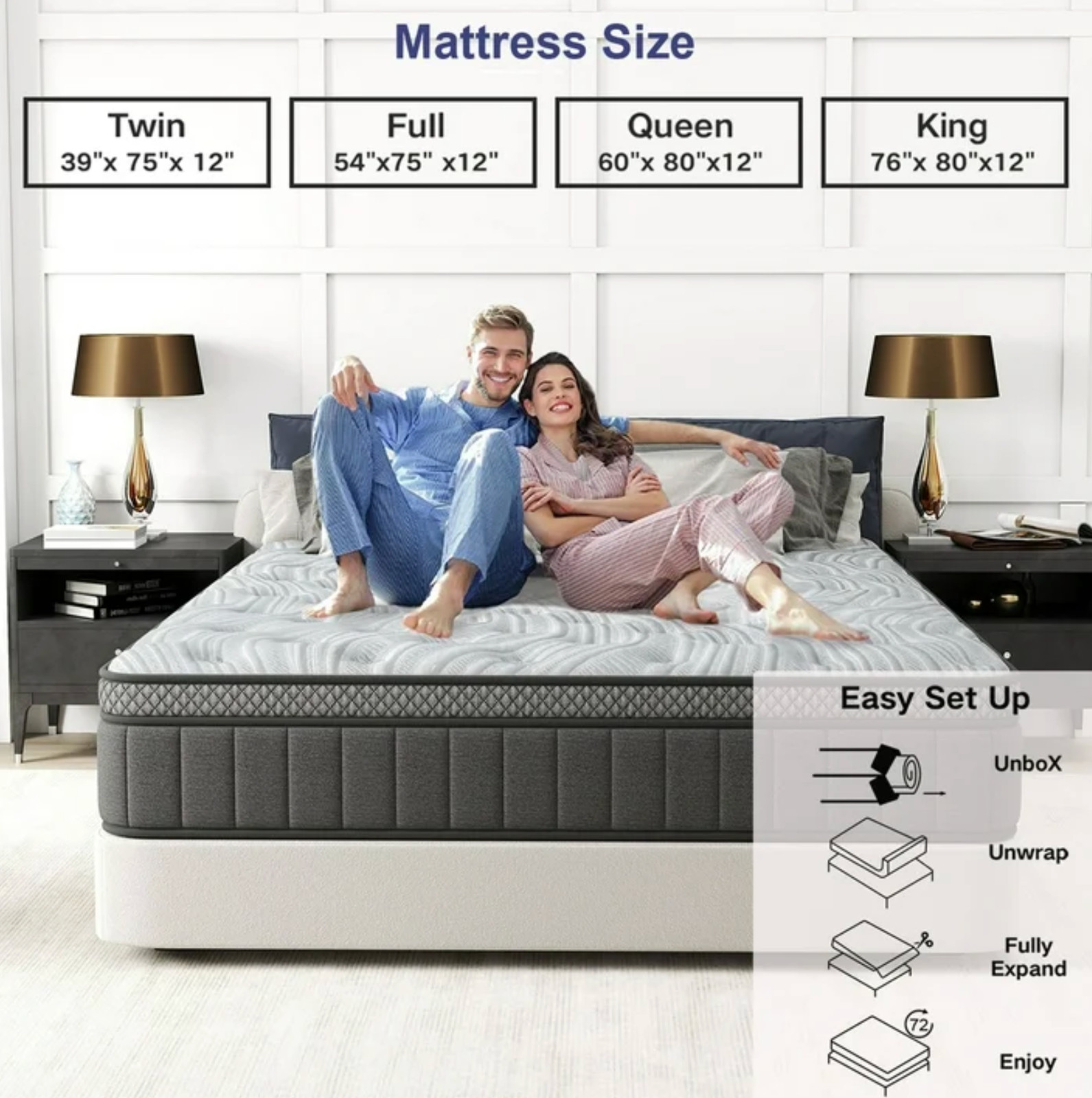 12″ Queen Colchon Gel Memory Foam Hibrido Queen Cama Mattress Hybrid Medium Firm