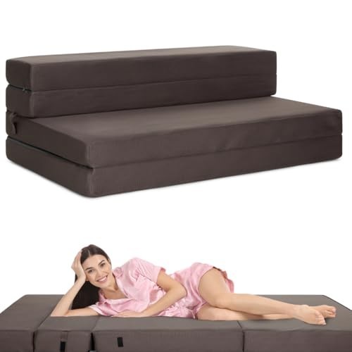 Tri-Fold Foam Mattress | Folding Sofa Bed with Washable Cover | Portable Chair B