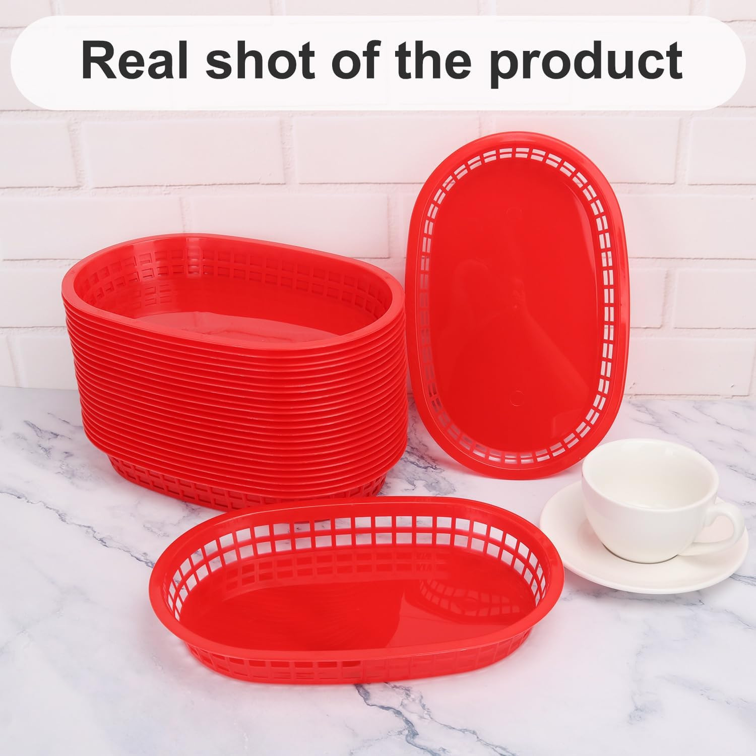 60 Pack Fast Food Baskets, 10.6 X6. 7 Inch Versatile Red Plastic Food Baskets, F