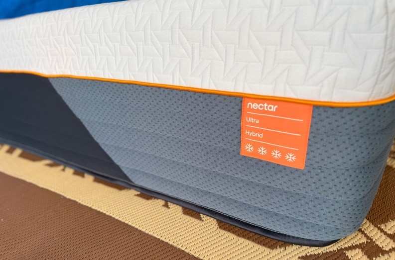 Nectar Ultra Hybrid Mattress Geometric Pattern White Gray Orange