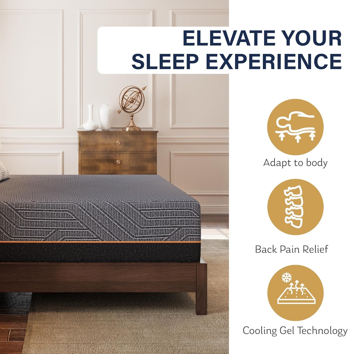 EGOHOME 14 Inch Twin Mattress, Copper Gel Memory Foam Mattress for Pain Relief,
