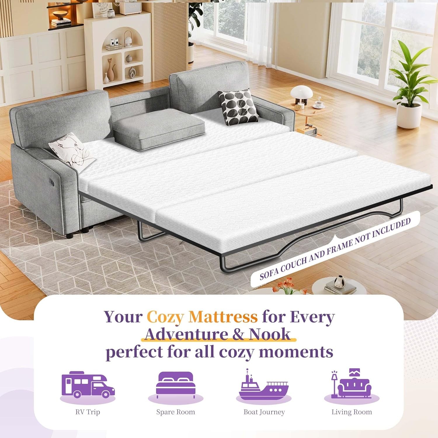 4″ Memory Fo Sofa Bed Mattr Replacement 72″× 58″ for Queen Pull Out