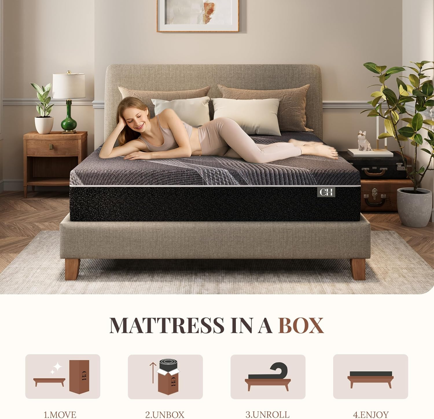 10 Inch Twin XL Mattress, Bamboo-Charcoal Memory Foam Mattress, Cooling & Pressu