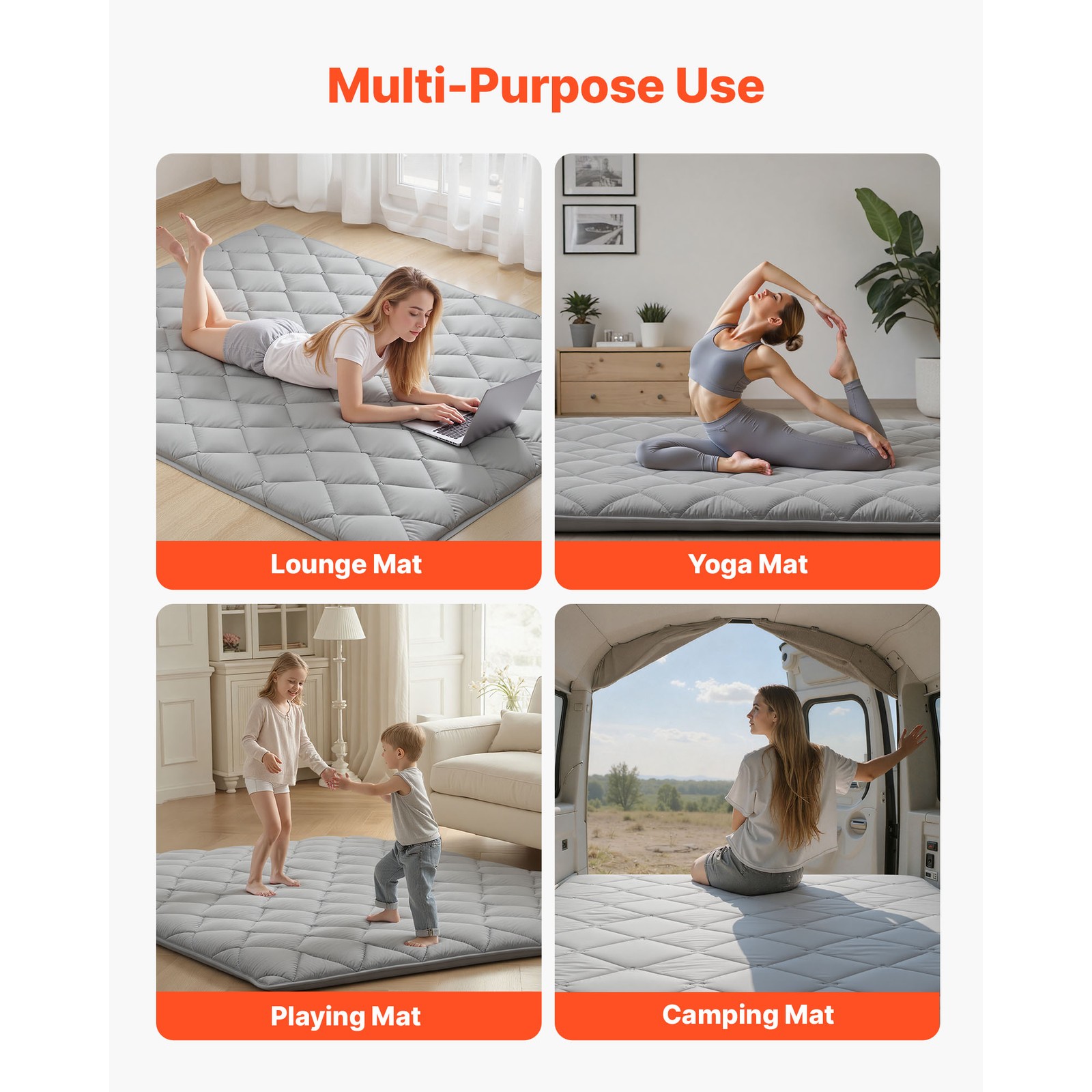 Uimoso Japanese Tatami Mattress Queen Size Foldable Futon with Storage Bag Gray