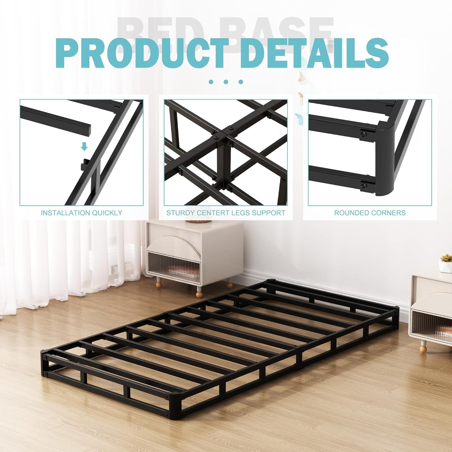 Upcanso Twin XL Box Spring Bed Base 6 Inch, Low Profile Metal Boxspring XL Twin