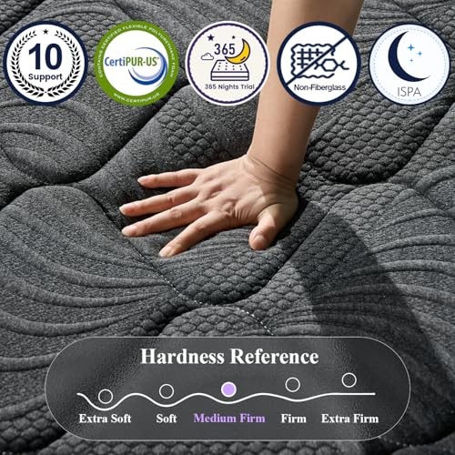 Size Mattress, 12 Inch Luxury Hybrid Mattress in a Box, Twin 12.0 Inches Black