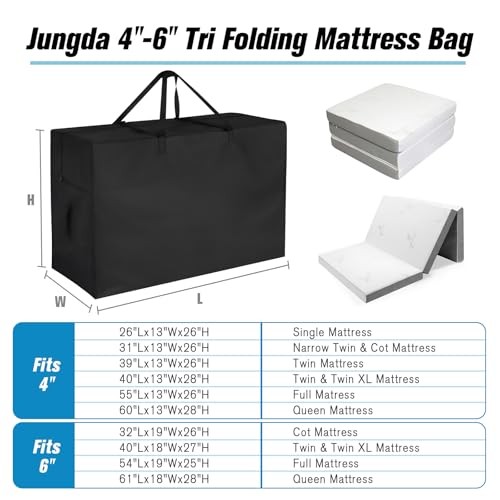 4″ Queen Folding Mattress Storage Bags, Trifold Memory Foam 4″ Queen Mattress