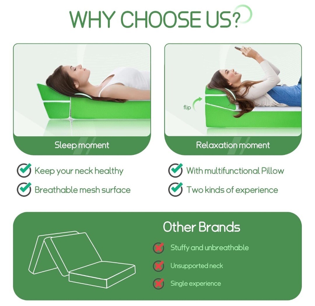 CHxxy Foldable Mattress with Pillow- 4 Inch Memory Foam Tri-fold for Adults&K…