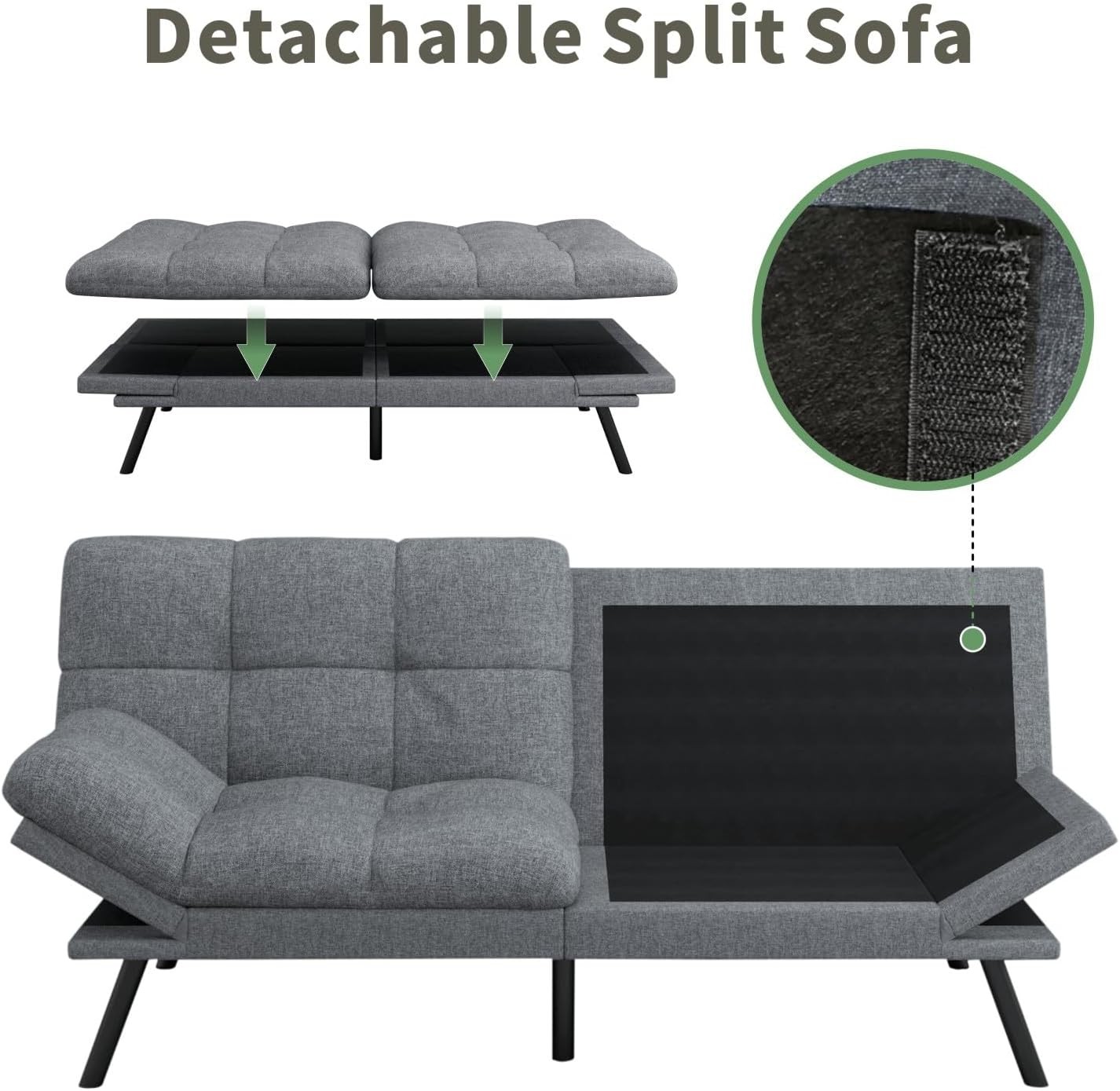 MUUE 71-Inch Futon Sofa Bed, Convertible Loveseat Sleeper | Airy Light