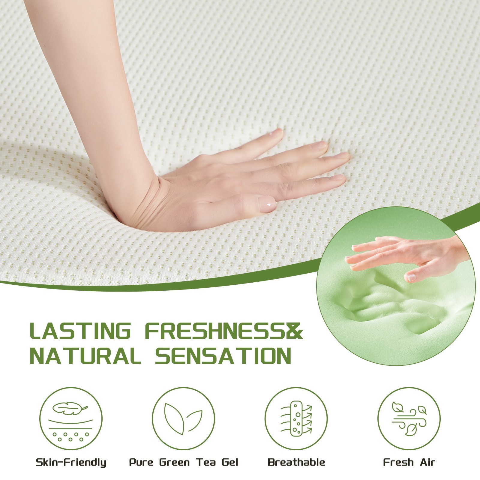 5″ 6″ Memory Foam Mattress with Breathable Cooling Green Tea Gel Pressure Relief