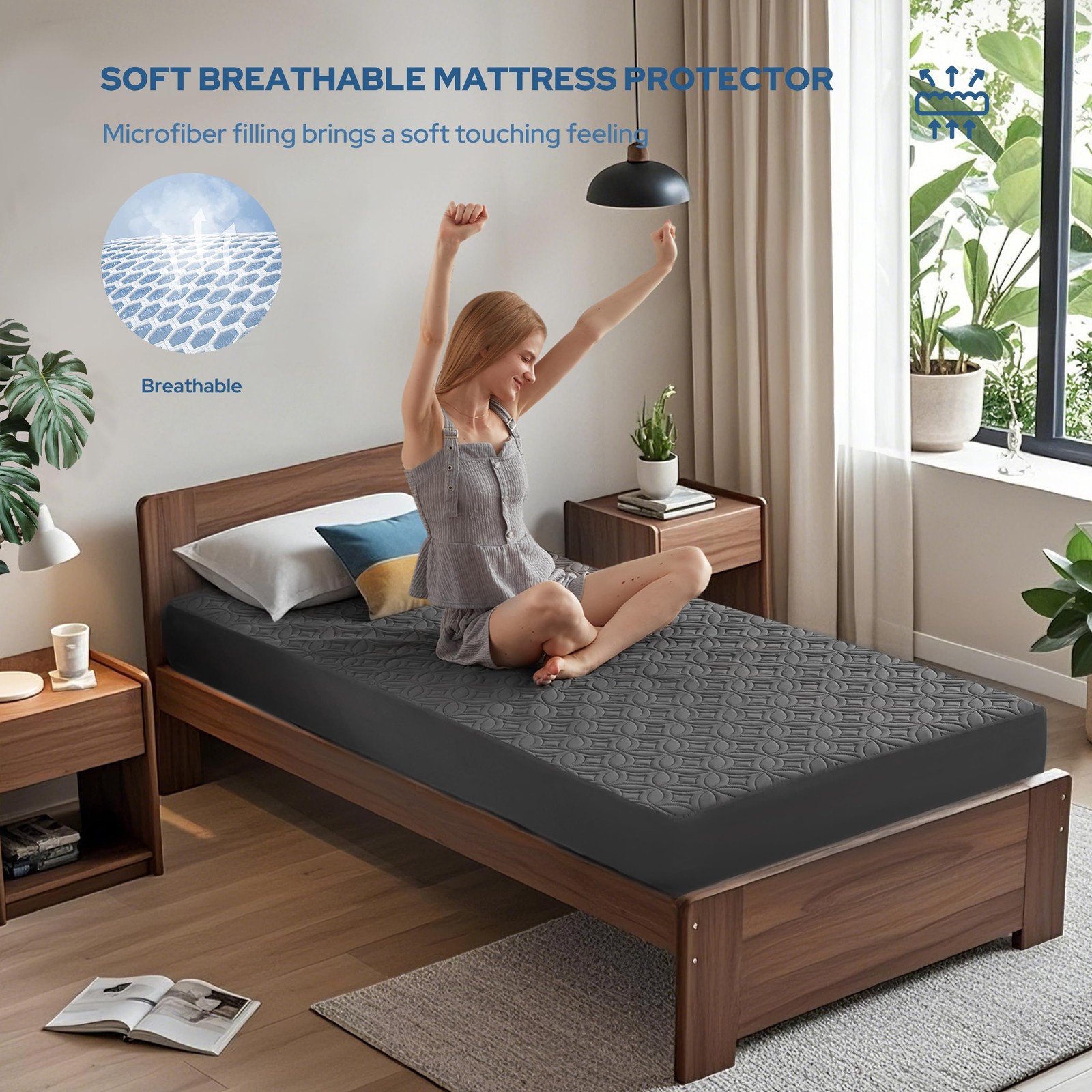 BEDLORE Waterproof Mattress Protector, Twin Size Pad Twin, 1 Gray