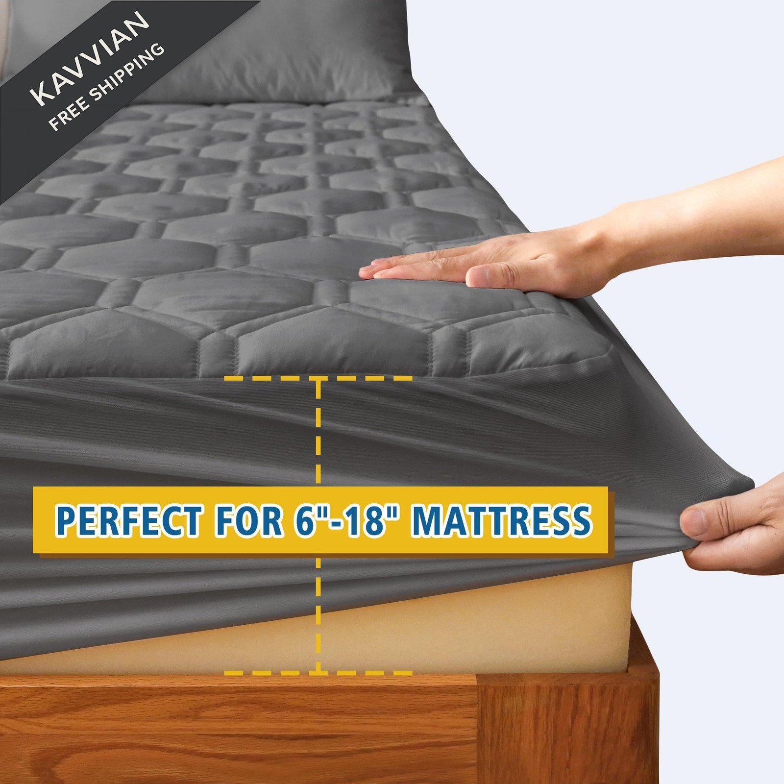 KUTUU Waterproof Mattress Pad Queen Size, Breathable Queen, Gray