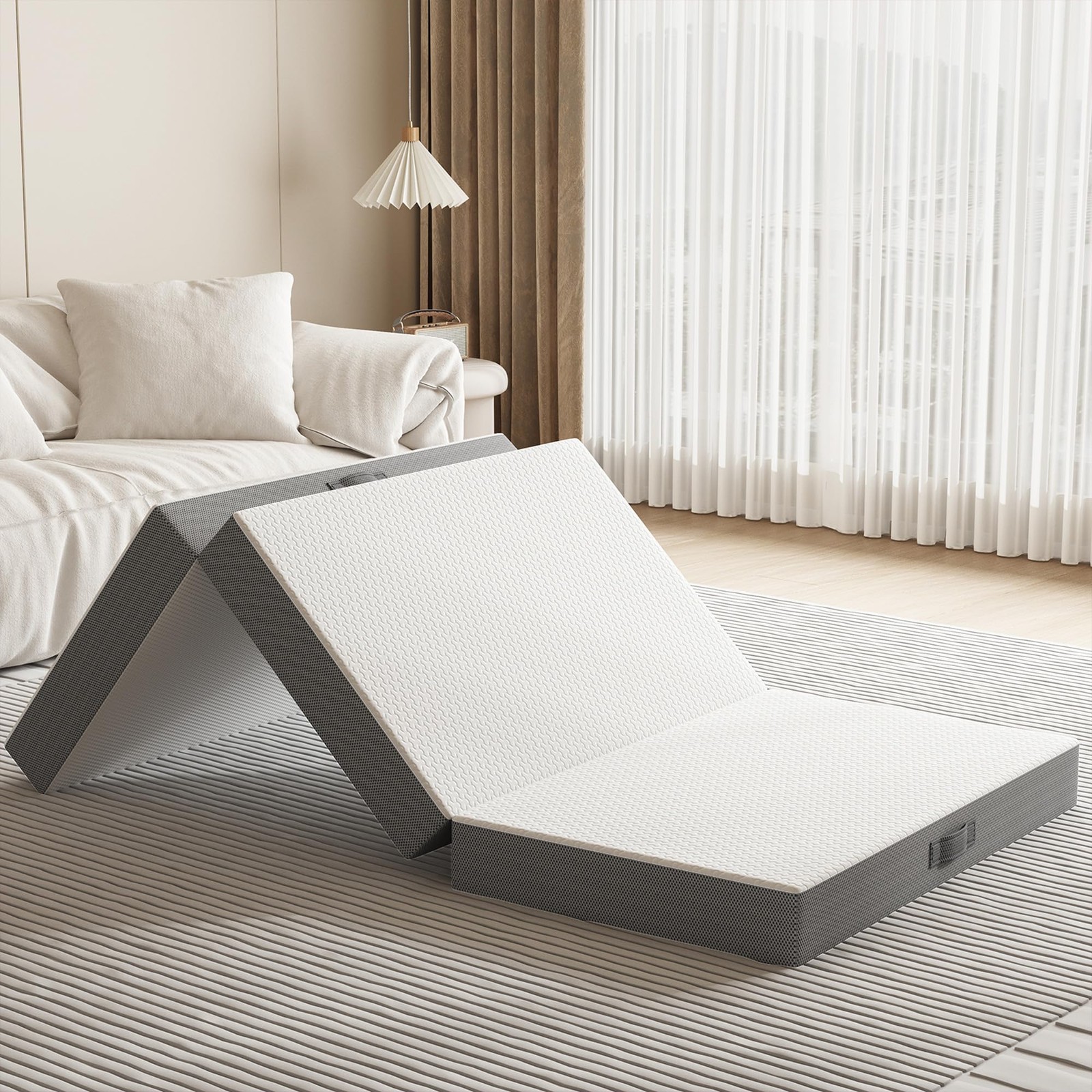 Tri-Fold Memory Foam Mattress, 6 inch Single Folding with Washable Covers, Re…