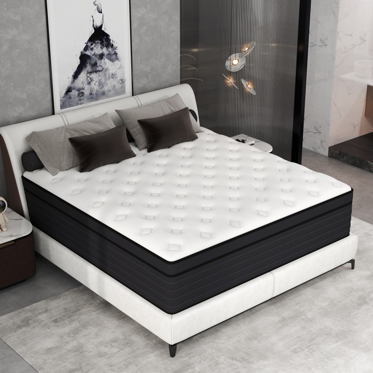 14″/12″ Mattress Hybrid Spring Comfy Mattress in A Box Twin Full Queen King Size