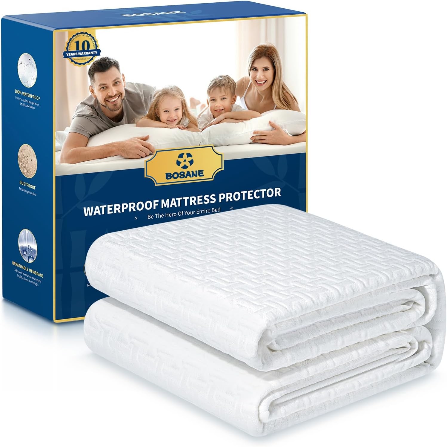 100% Waterproof Queen Mattress Protector Breathable Cooling 3D Queen, White