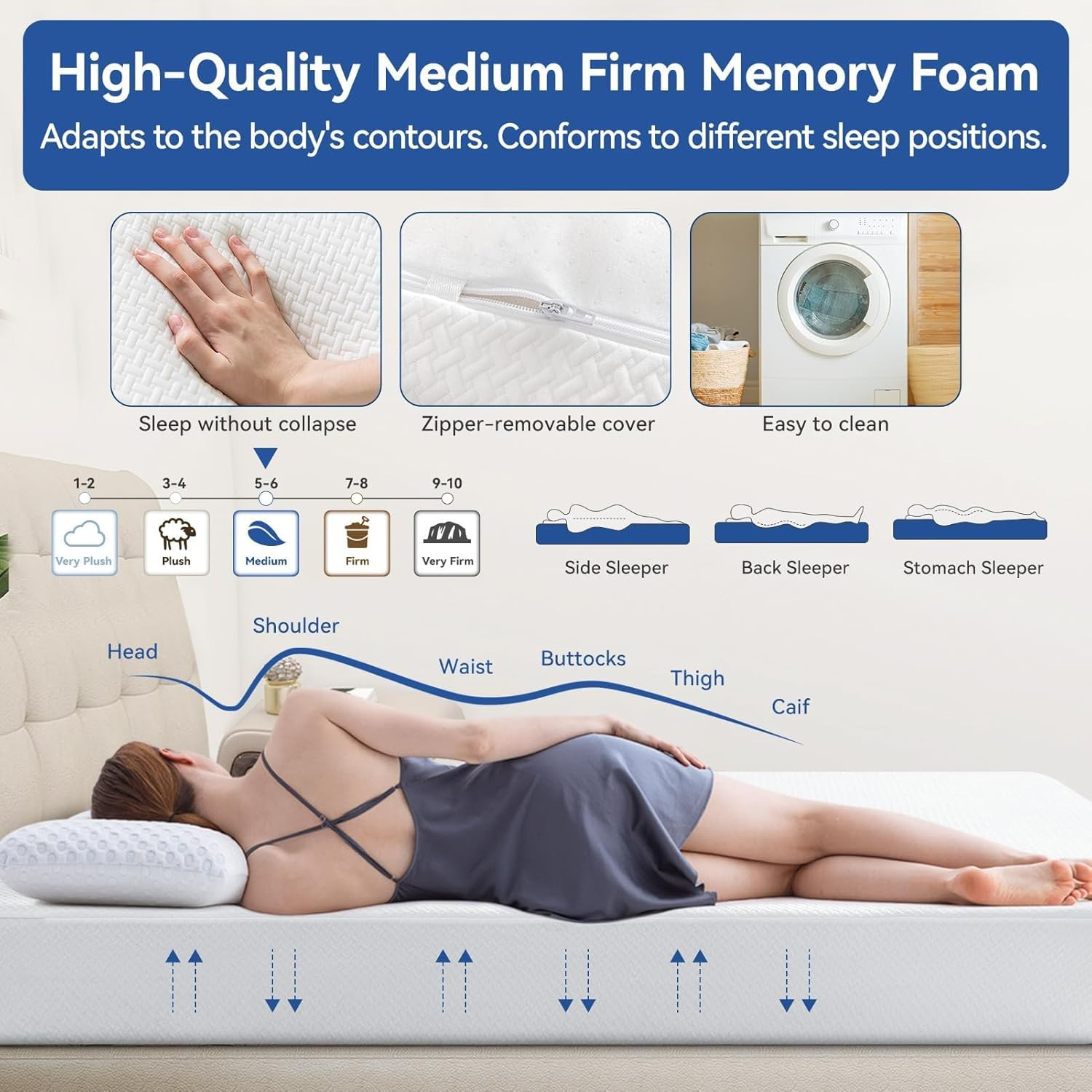 10″ Short Queen RV Mattress with Cooling Gel Memory Foam & Tencel Cover