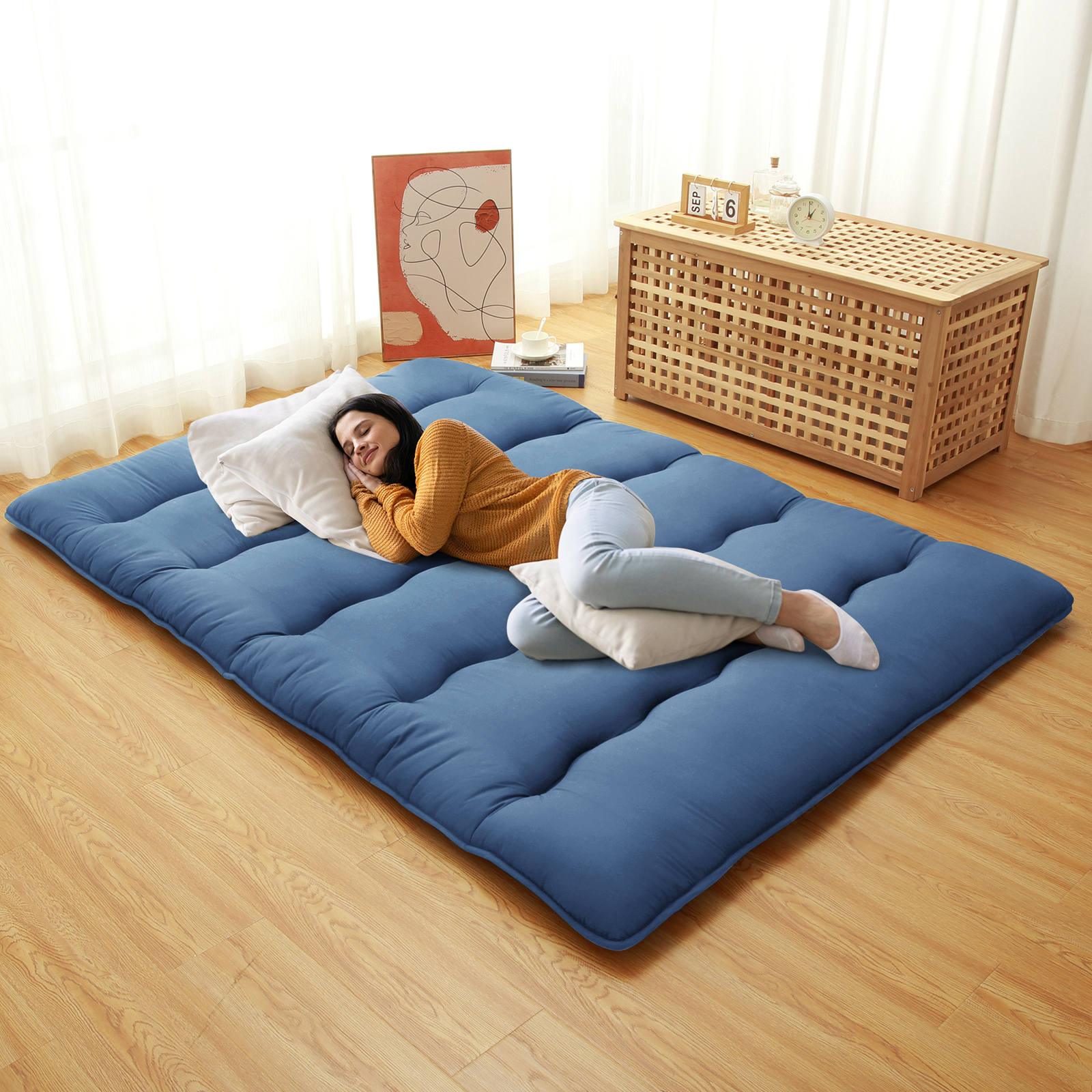 Foldable Japanese Floor Mattress Twin/Full/Queen Roll Up Mattress Sleeping Pad