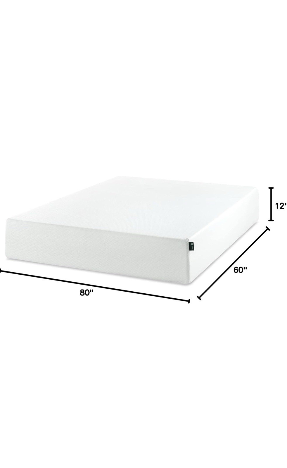 Zinus AZ-BTCM-12Q Memory Foam Green Tea Mattress, Queen – White