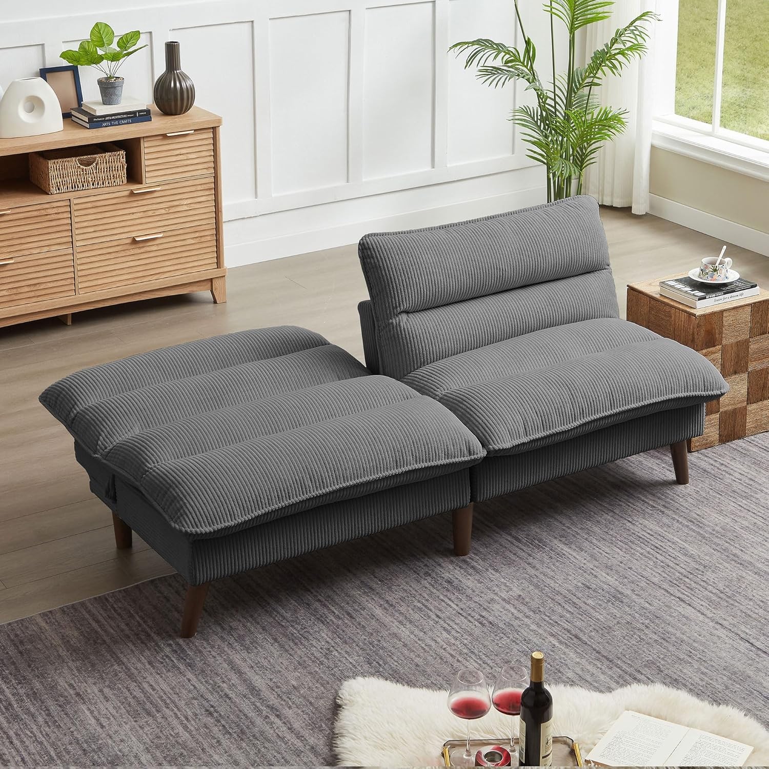 Convertible Futon Sofa Bed, 72″ Loveseat Couch with 3-Level Adjustble